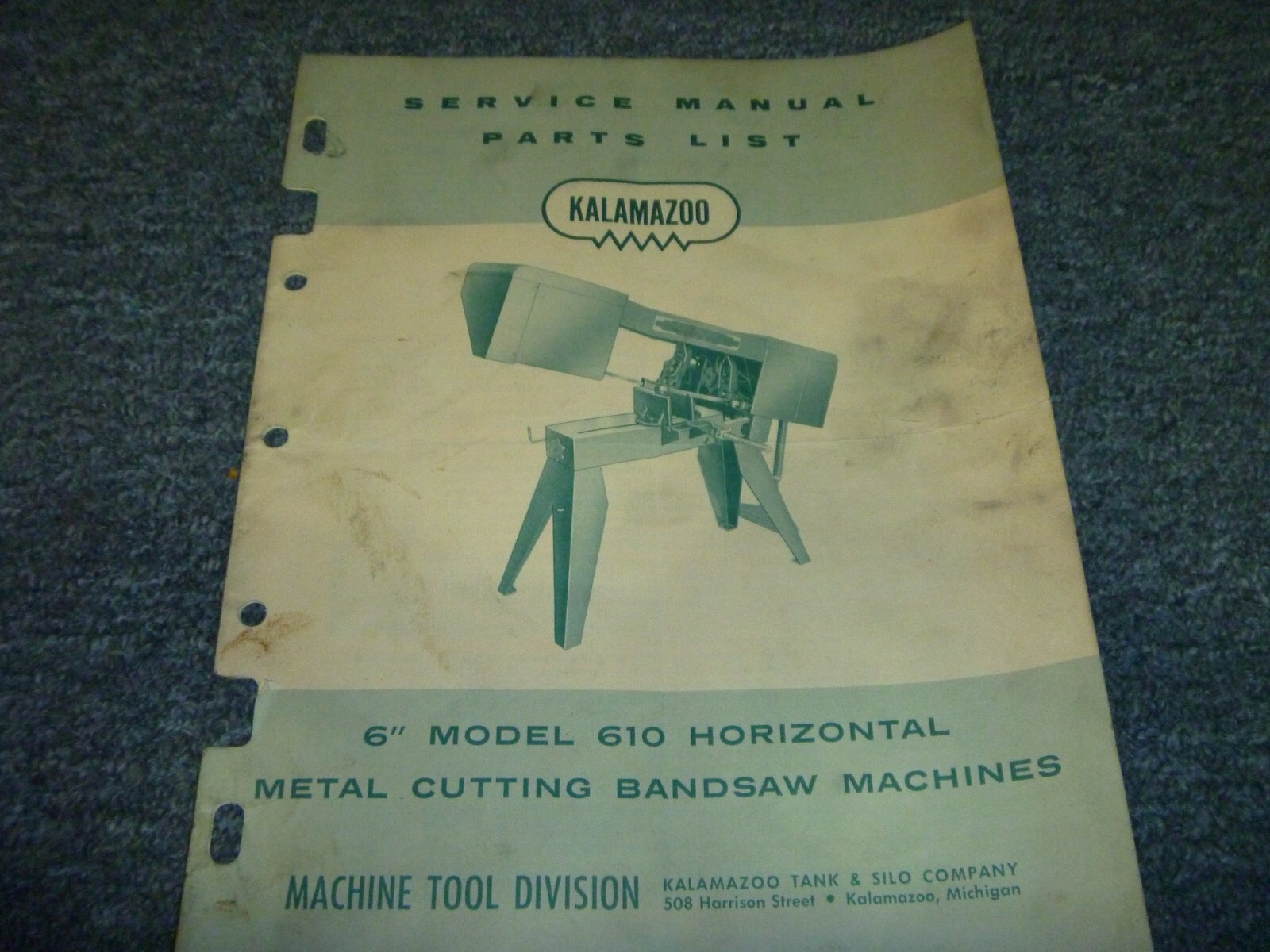 Kalamazoo 610 Metal Cutting Bandsaw 6″ Parts Catalog & Service Repair Manual
