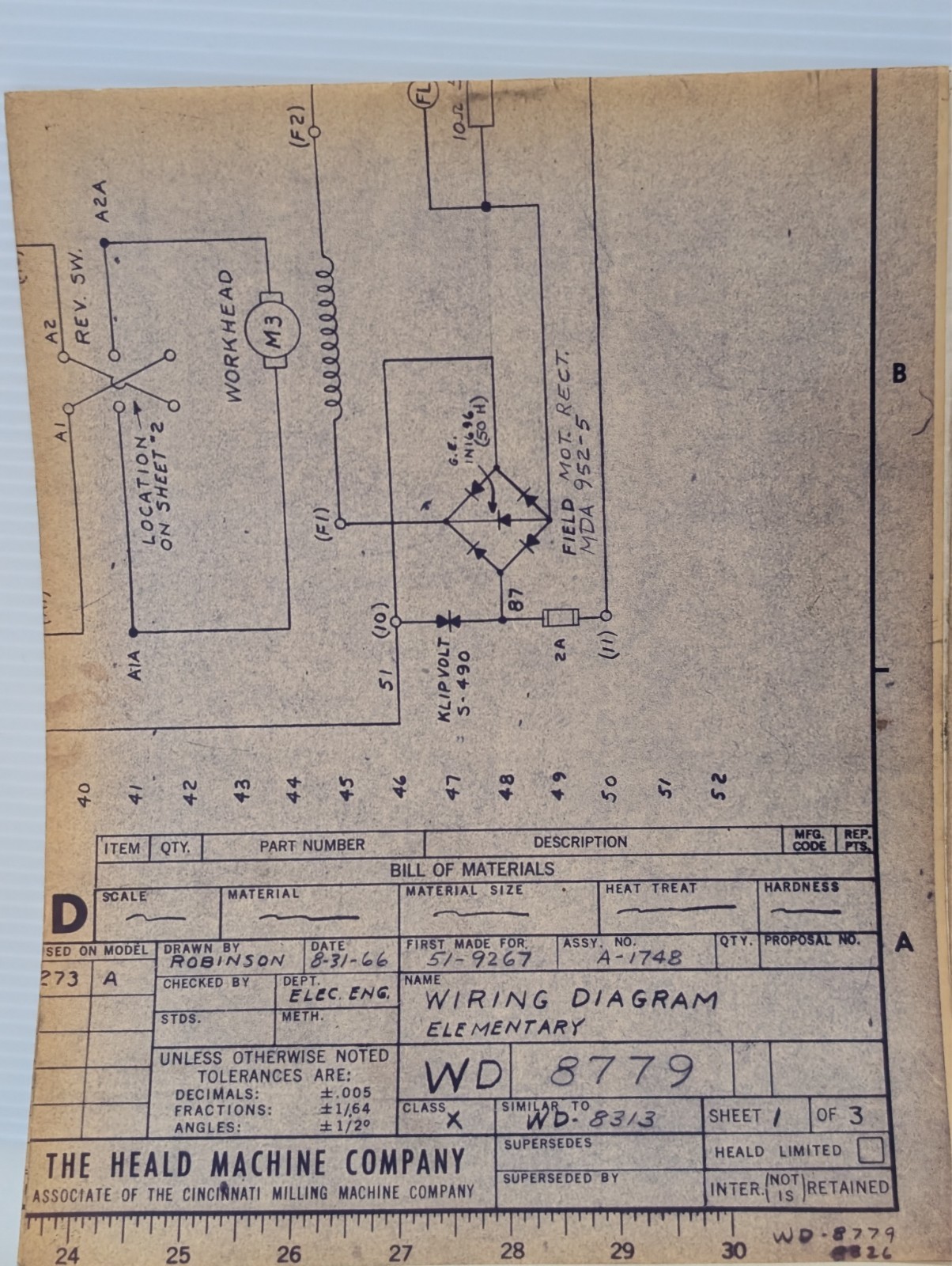 Heald Machine Co WD 8779 Wiring Diagrams Set of 8 Sheets, Vintage
