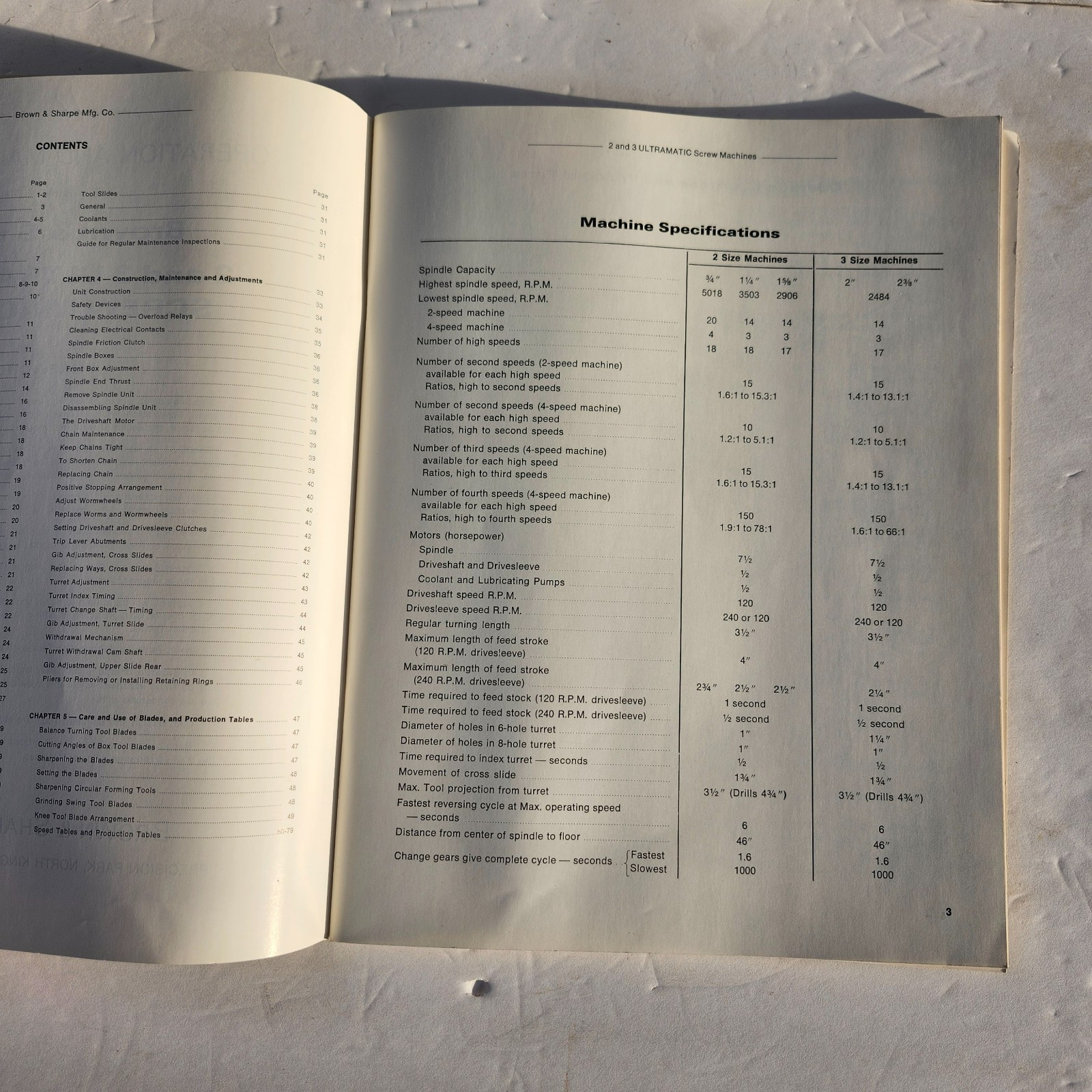 Brown & Sharpe 2 & 3 Ultramatic Screw Machine Operation & Maintenance Manual