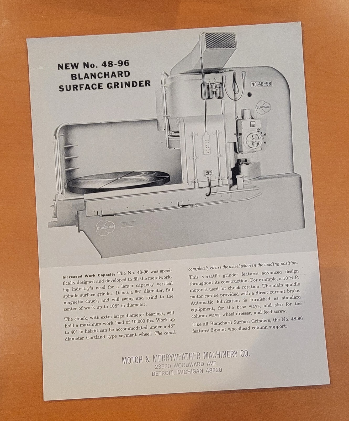 BLANCHARD Surface Grinder 48-96 Sales Brochure