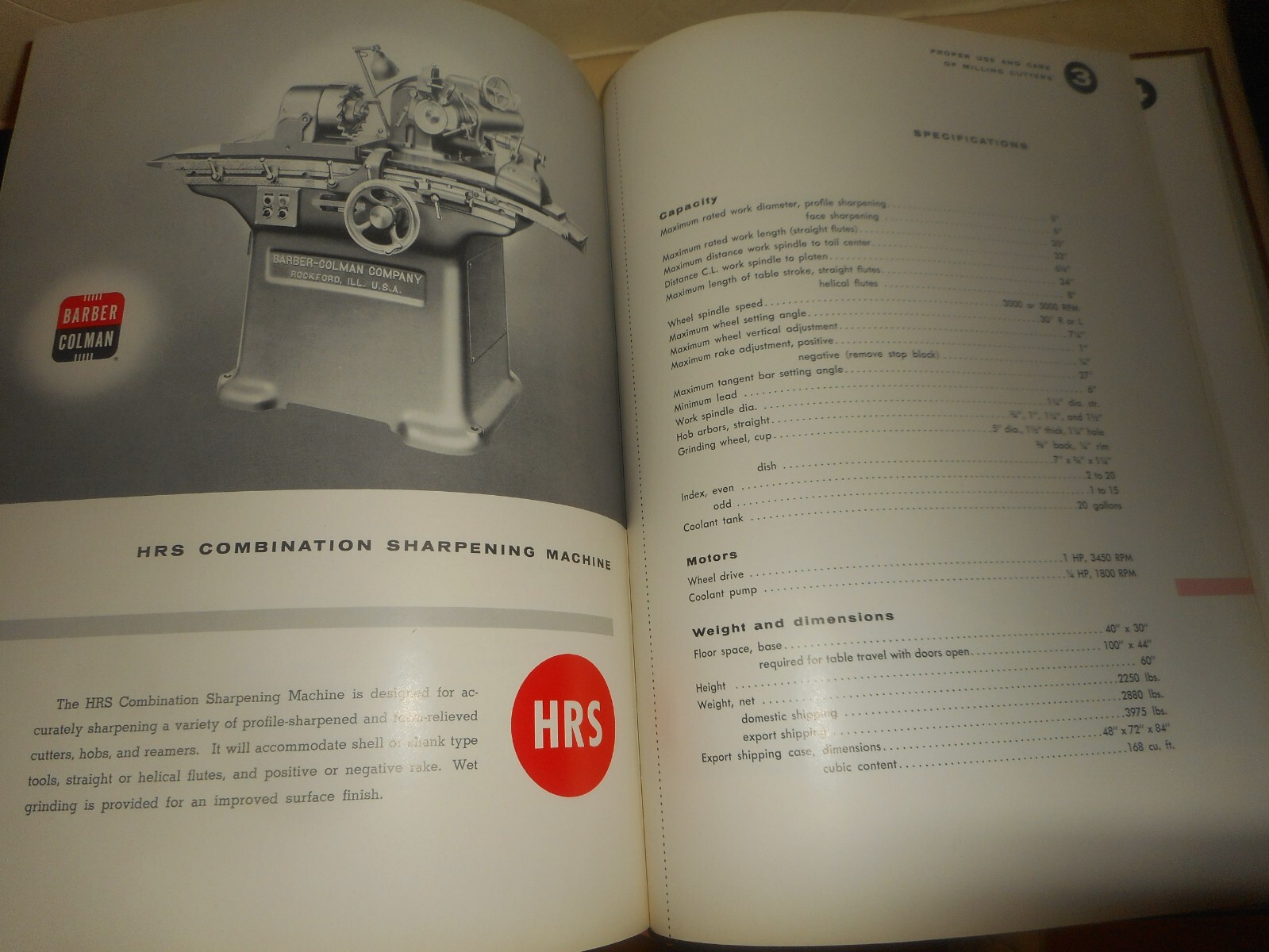 BARBER COLEMAN Co. Milling Cutter Handbook 1959 Hardcover Book 1st Rockford IL