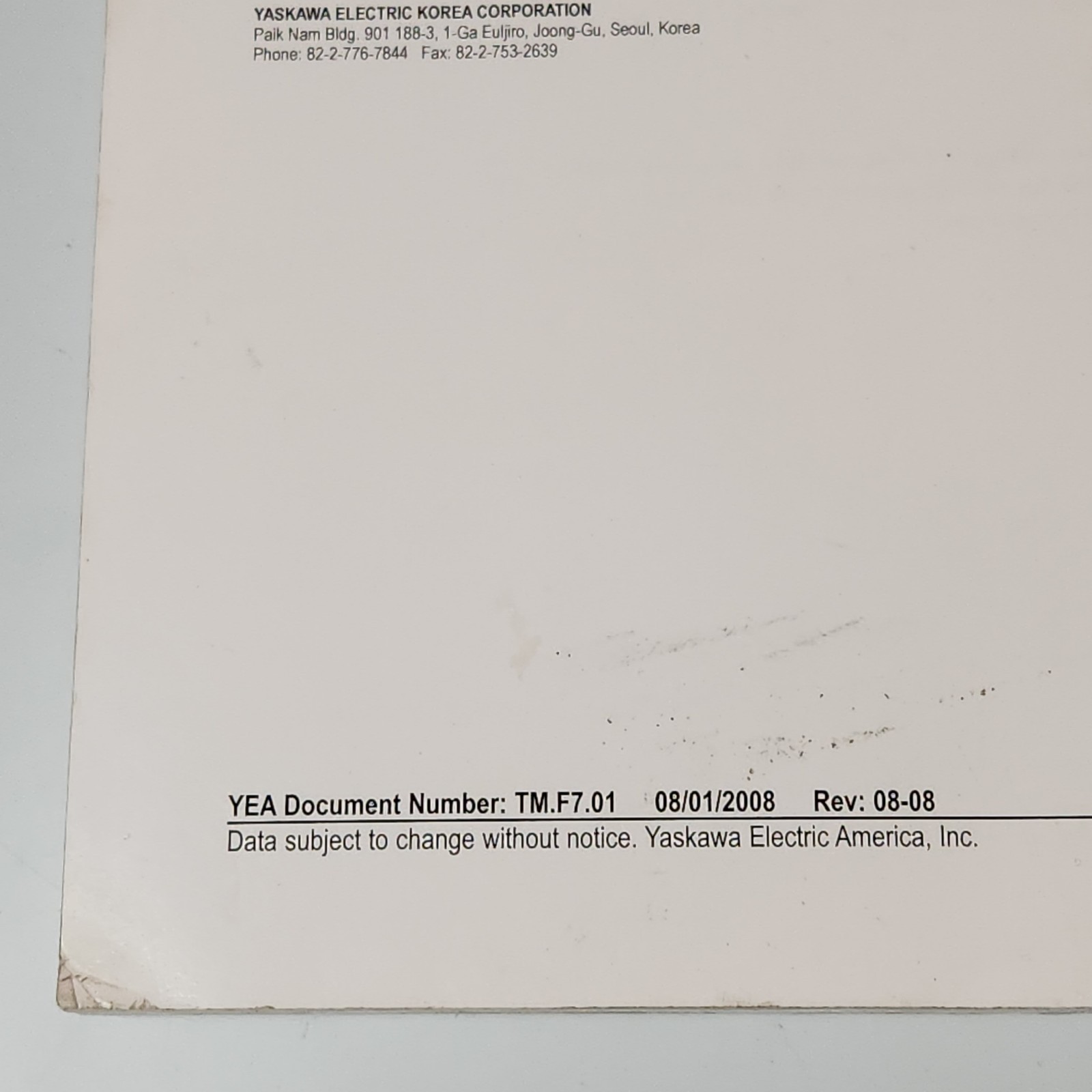 Yaskawa F7 Drive User Manual Model CIMR-F7U Document TM. F7.01