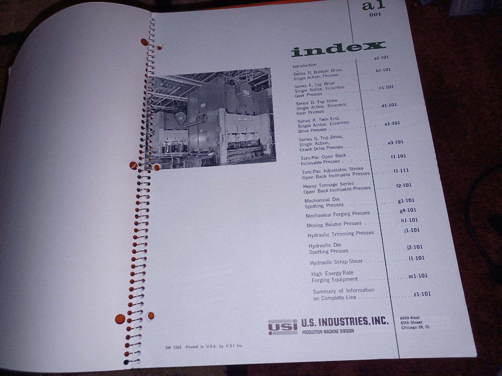USI US Industries Inc GENERAL PRESS CATALOG BOOK A1 800 PRODUCTION MACHINE DIVIS