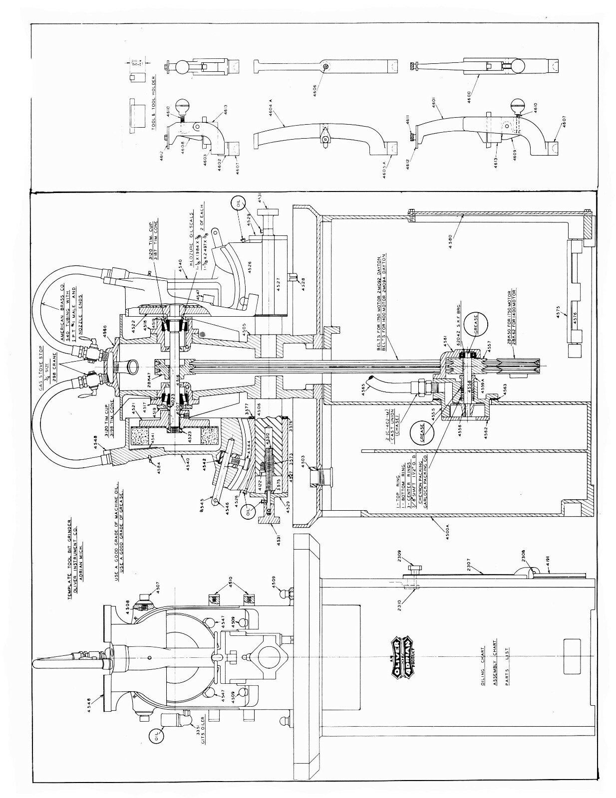 Oliver Template Tool Bit Grinder Operating & Parts List Manual #1169
