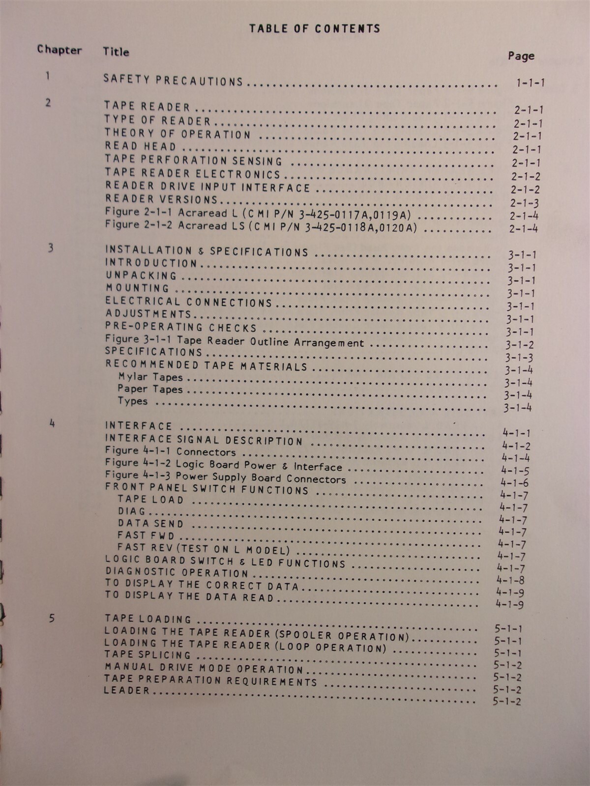 Cincinnati Milacron Technical Manual for Acraread L LS Tape Reader 7-000-0489MA