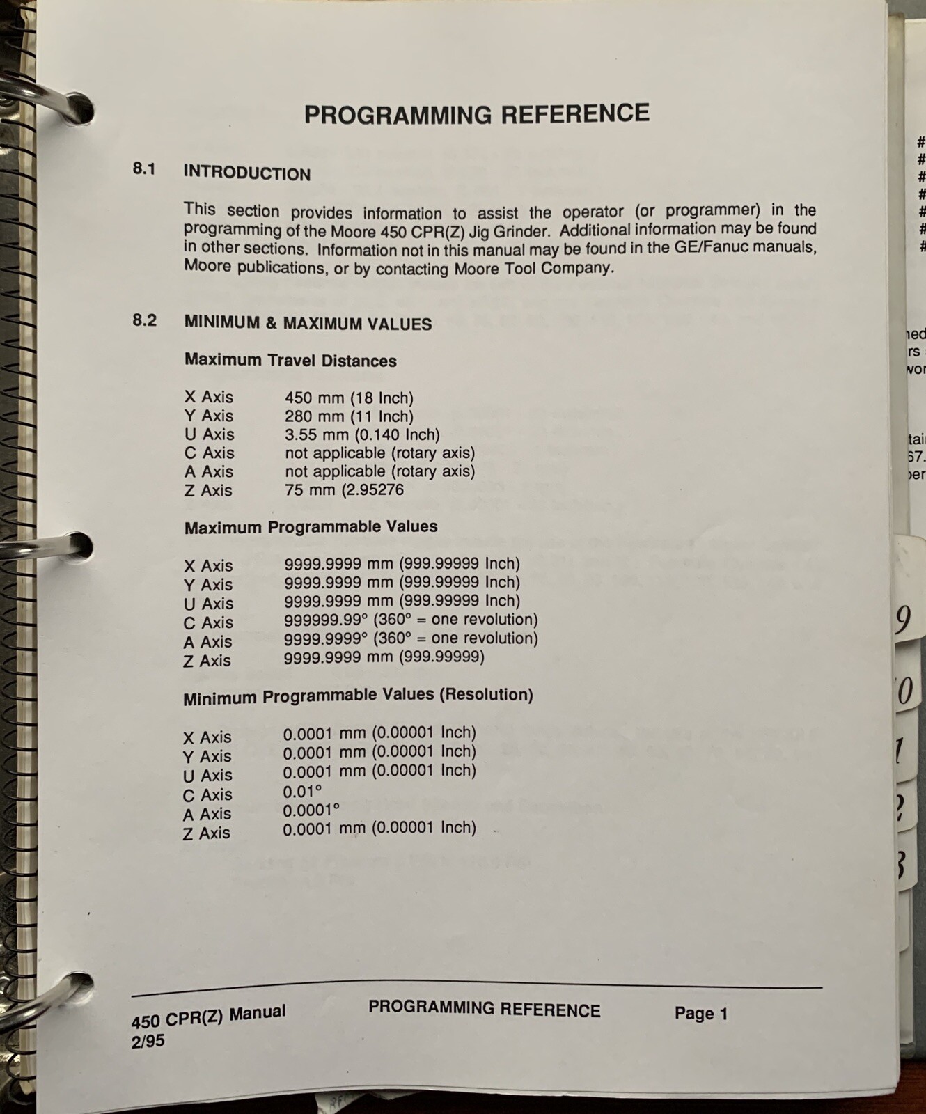 Moore 450 CPRZ CNC Jig Grinder Operation, Maintenance & Programming Manual