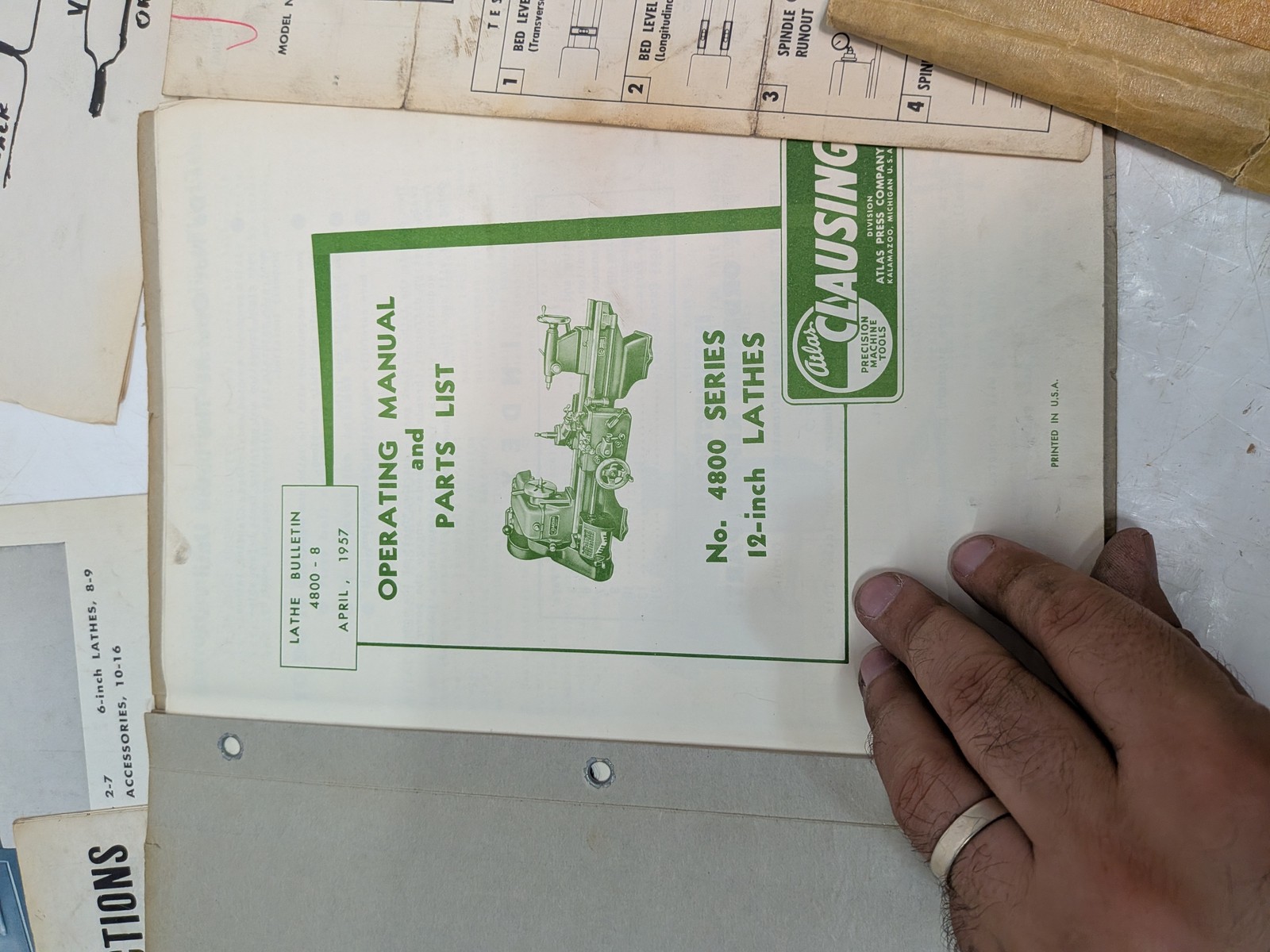 Atlas Clausing 4800 Series 12in Lathe Manuals Parts List Lot Model 4839