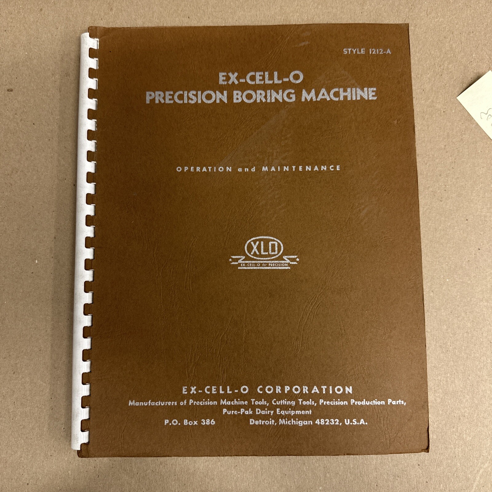 Ex-Cell-O Precision Boring Machine Operation And Maintenance Manual Style 1212-A