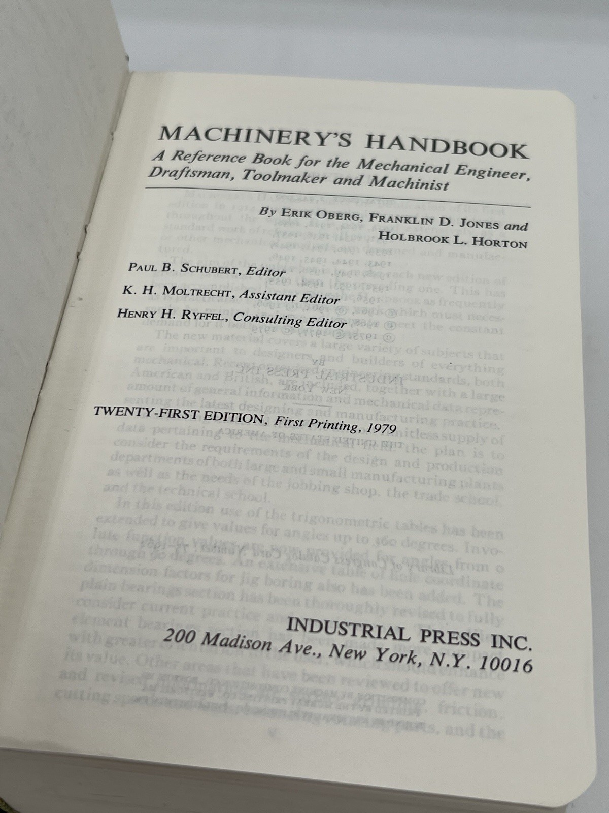 Machinery’s Handbook 21st edition Industrial Press Industrial Press 1st Printing