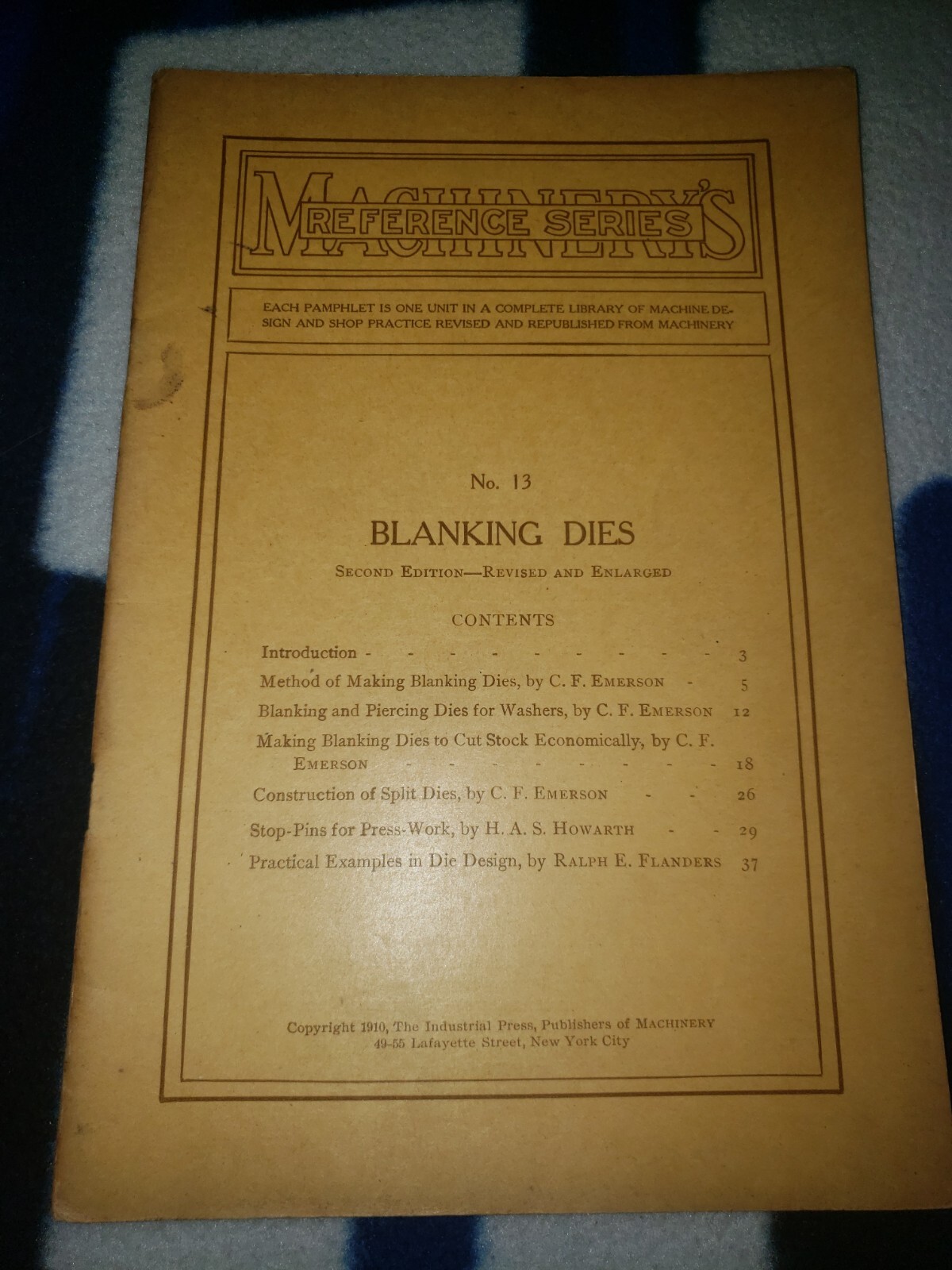 1910 Machinery’s Reference Series #13 Blanking Dies Paperback Guide