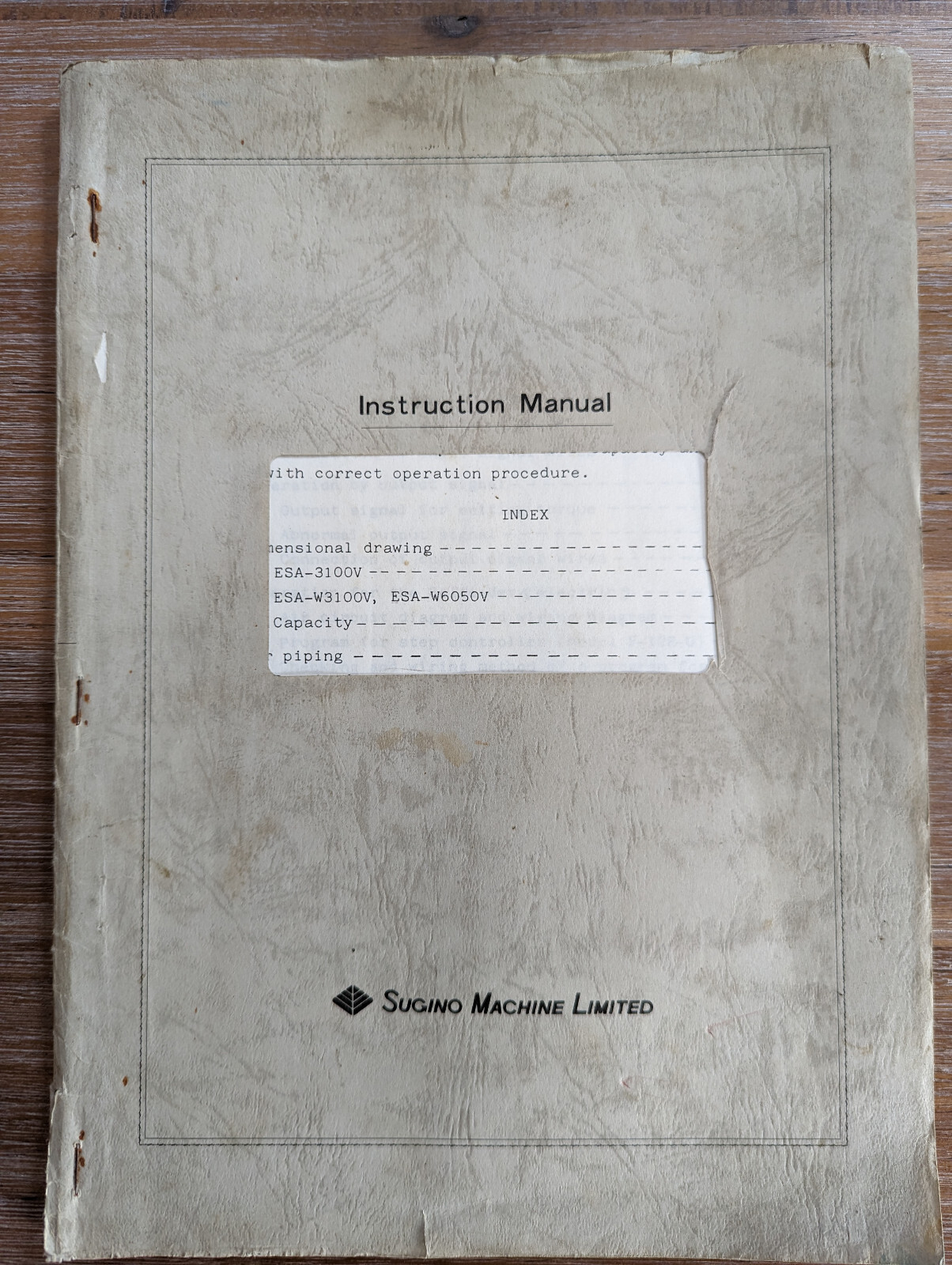 Sugino Machine Limited Selfeeder Drilling Unit Manual