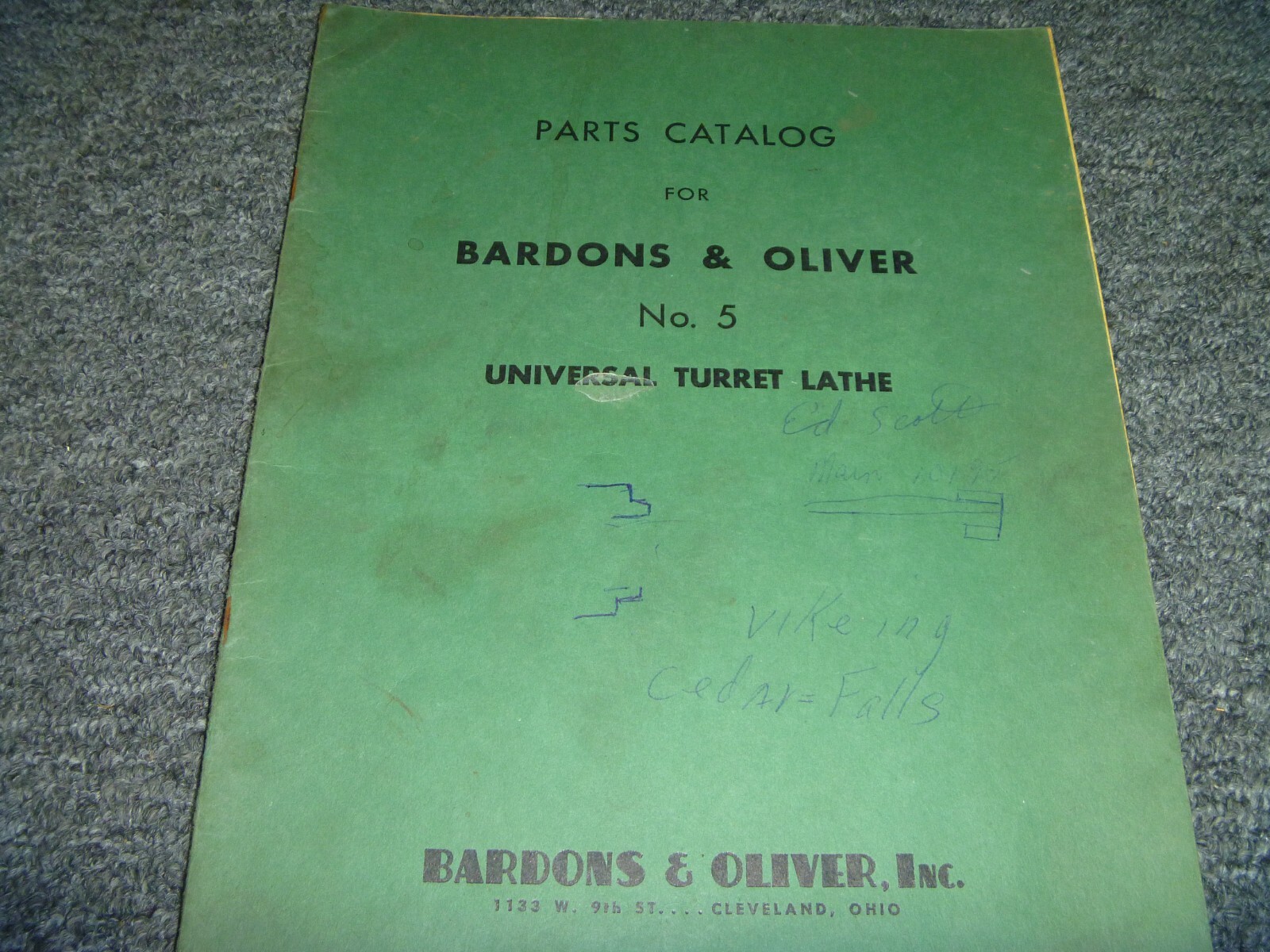 Bardons & Oliver No. 5 Universal Turret Lathe Parts Catalog Manual