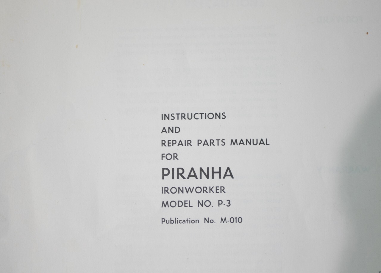 Piranha P-3, Ironworker Operations Service & Parts, 1st edition