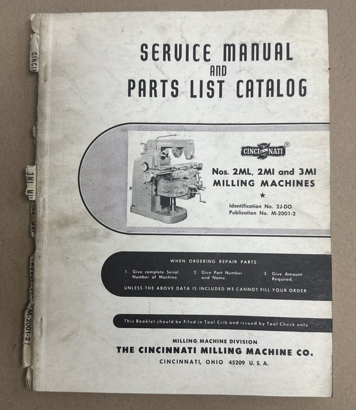 Cincinnati Milling Machines Service Manual & Parts List Catalog 2ML, 2MI & 3MI