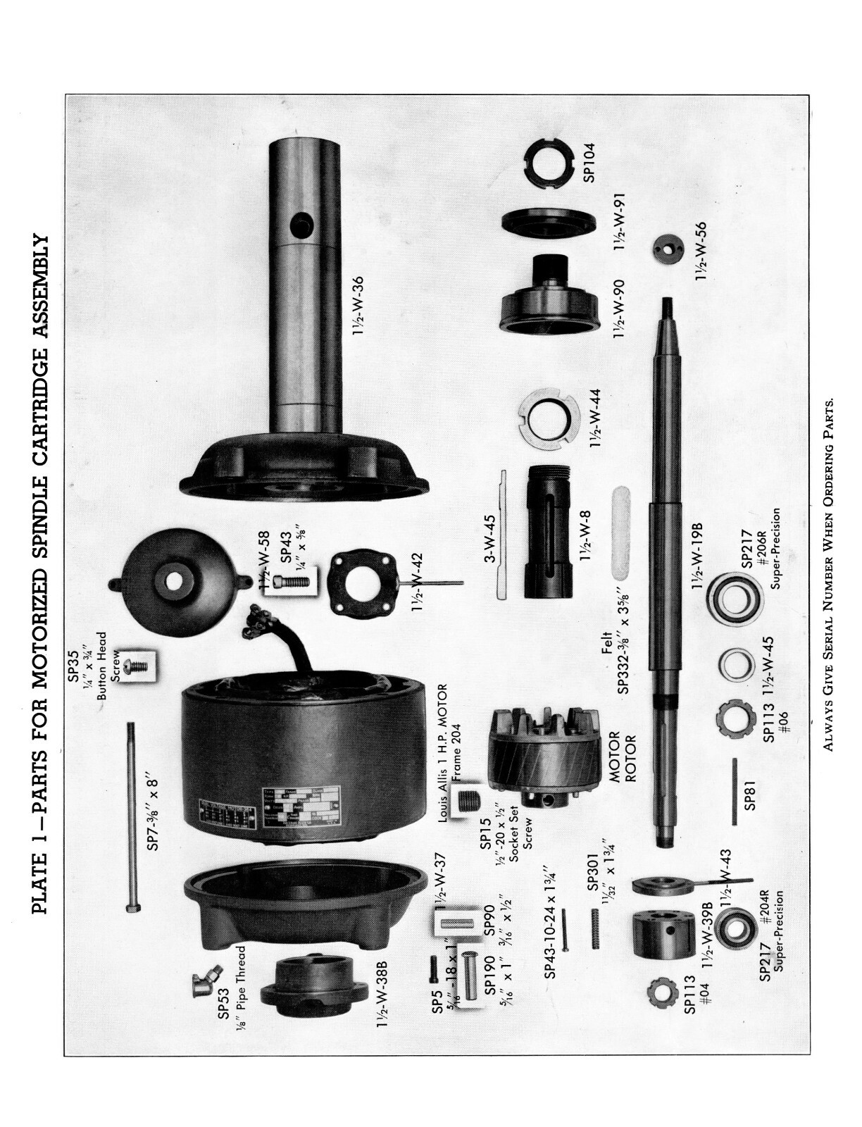 Abrasive Horizontal Surface Grinder No. 1-1/2 Pictorial Parts Manual #1814