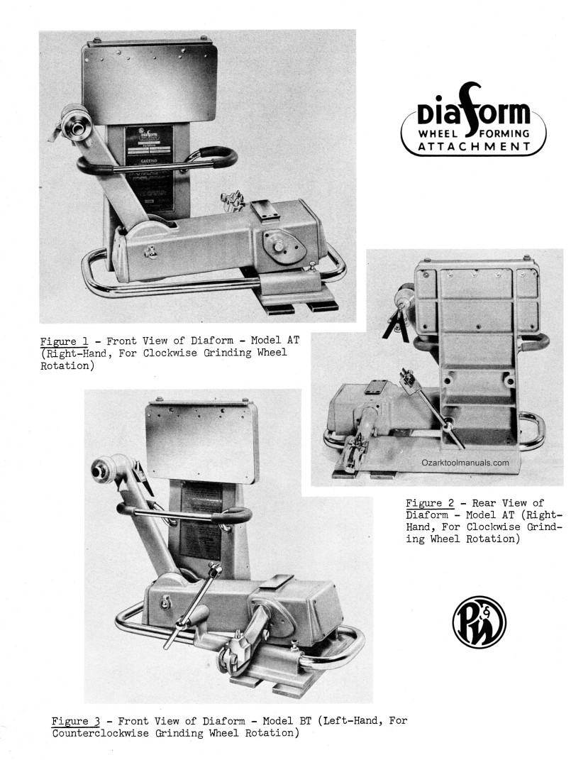 Pratt & Whitney Diaform Wheel Dresser Forming Attachment AT,BT,4A 4B Manual 1307