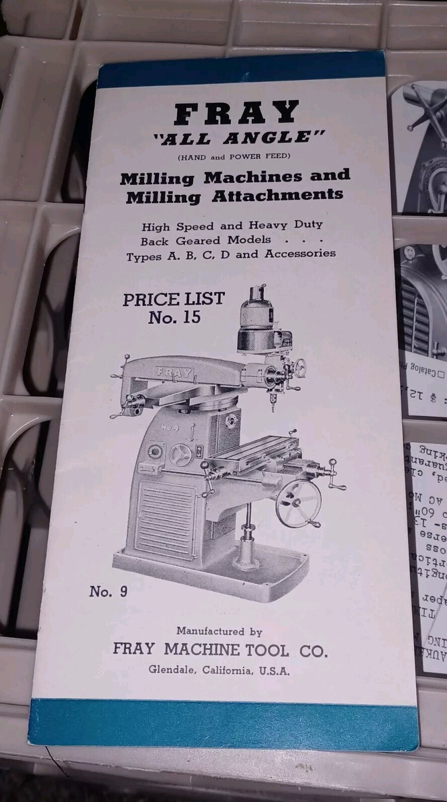 FRAY MACHINE TOOL COMPANY PRODUCTS PRICE LIST NO 15 CATALOG BOOK Milling & More