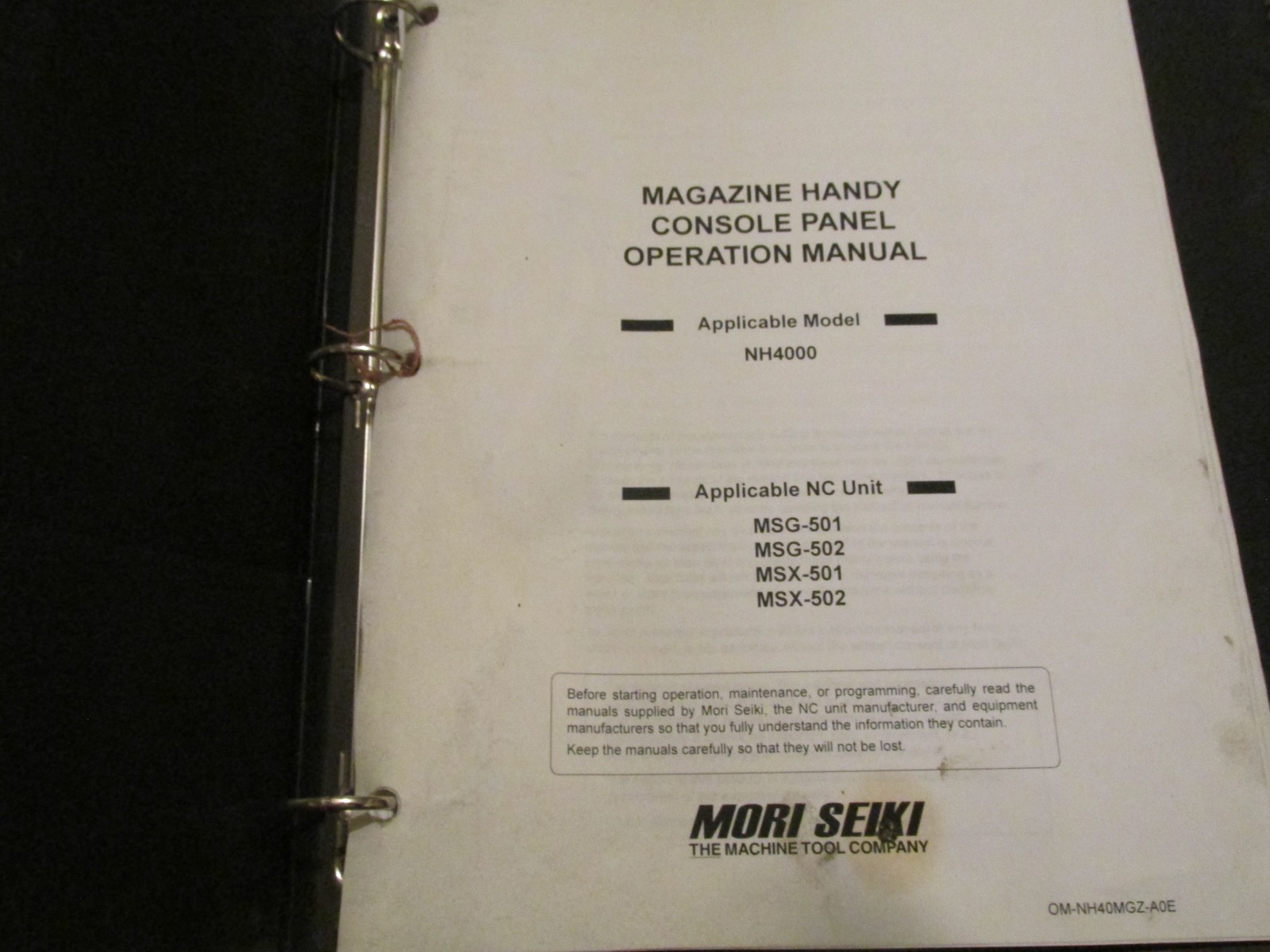 Mori Seiki NH4000 MSG-501 502 CNC Magazine Handy Console Panel Operation Manual