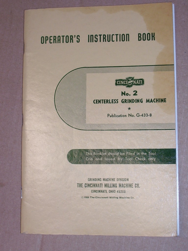 Original Cincinnati Milling Machine Manual~ No.2 Grinding~Operator Grinder 1964