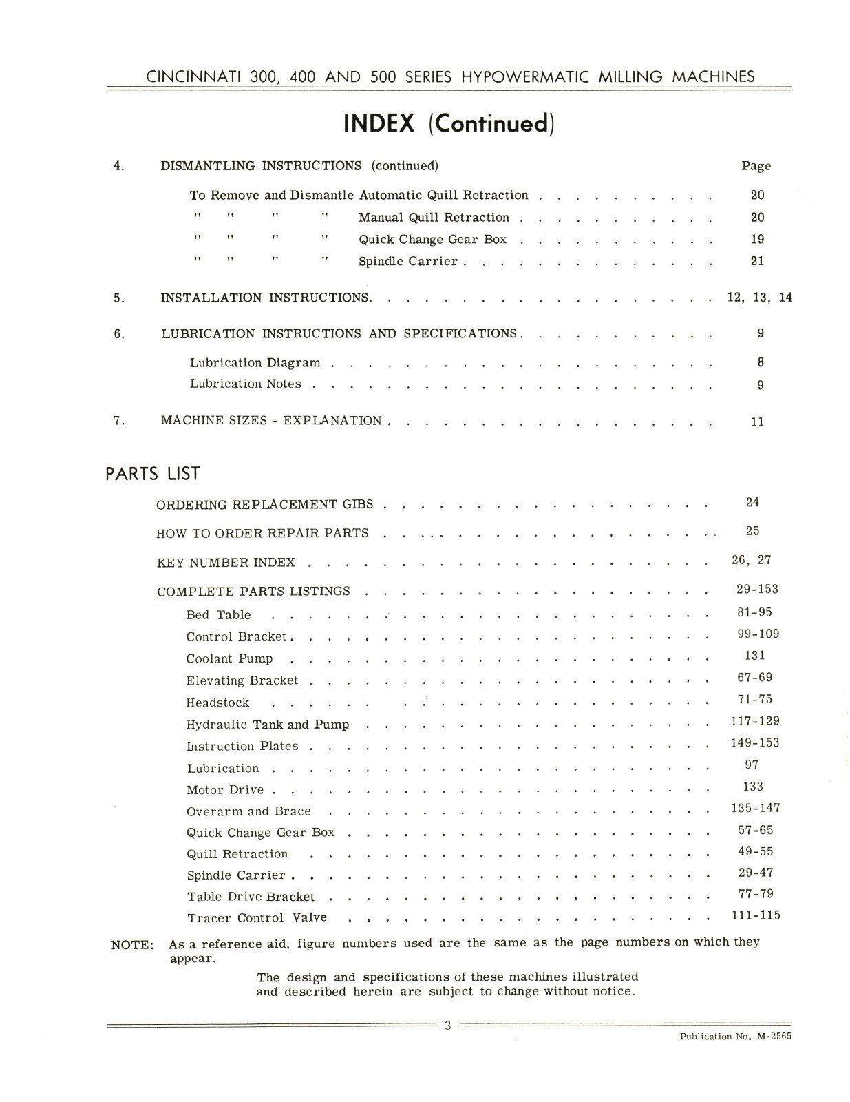Cincinnati 300, 400, & 500 Model LL Milling Machine Service & Parts Manual #369