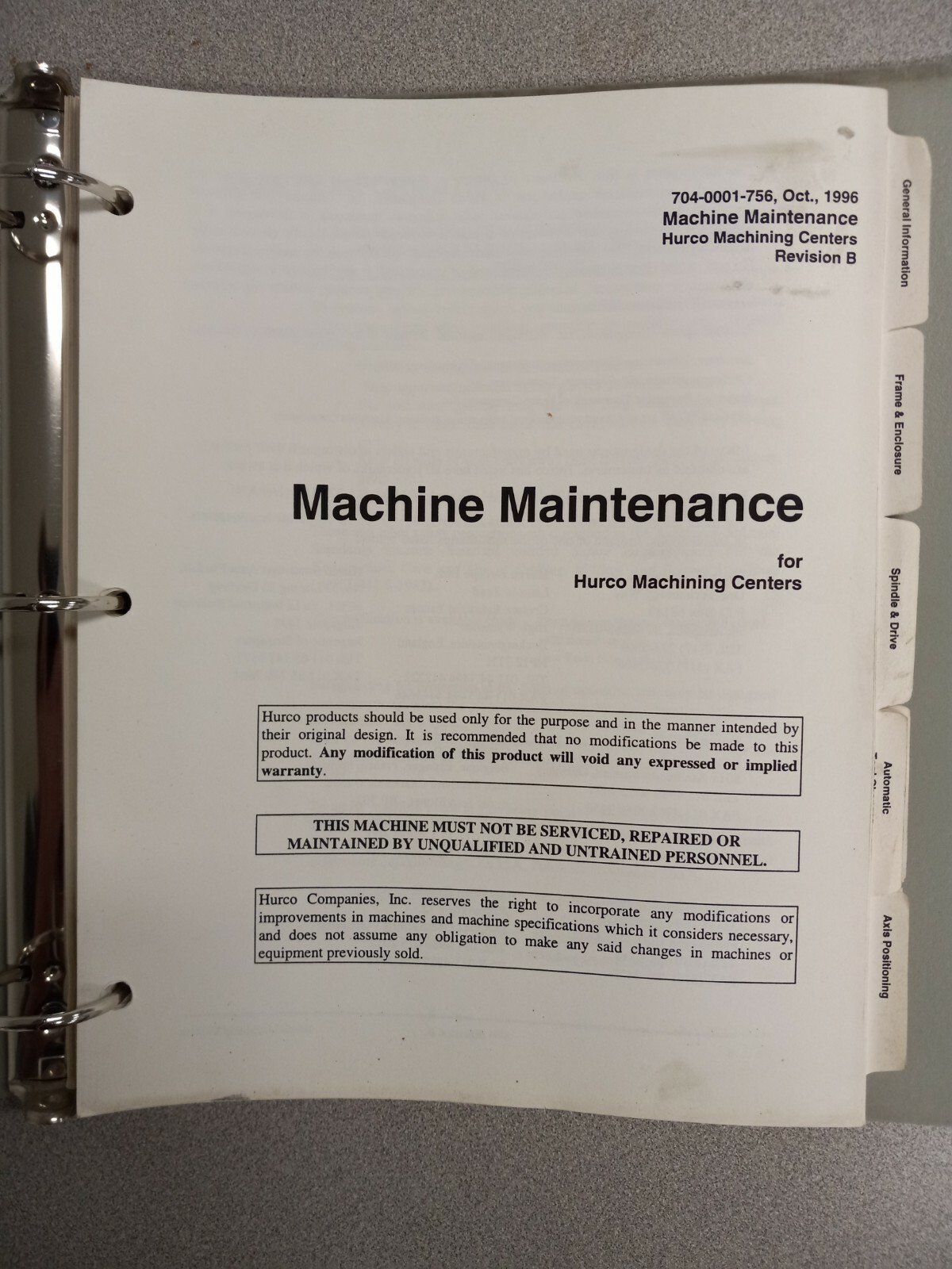 Hurco Machine Maintenance Manual