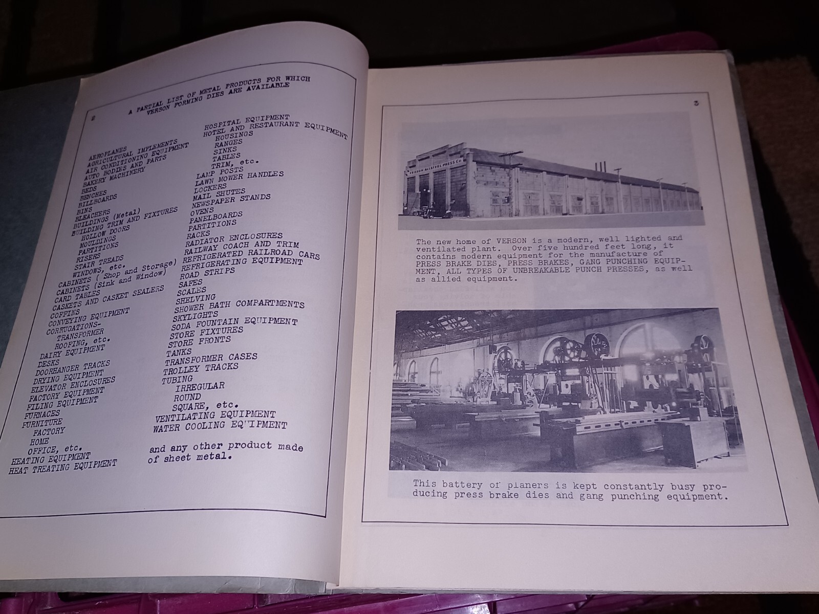 Verson allsteel Press Company Forming Dies Brakes Punching Attachments – CATALOG