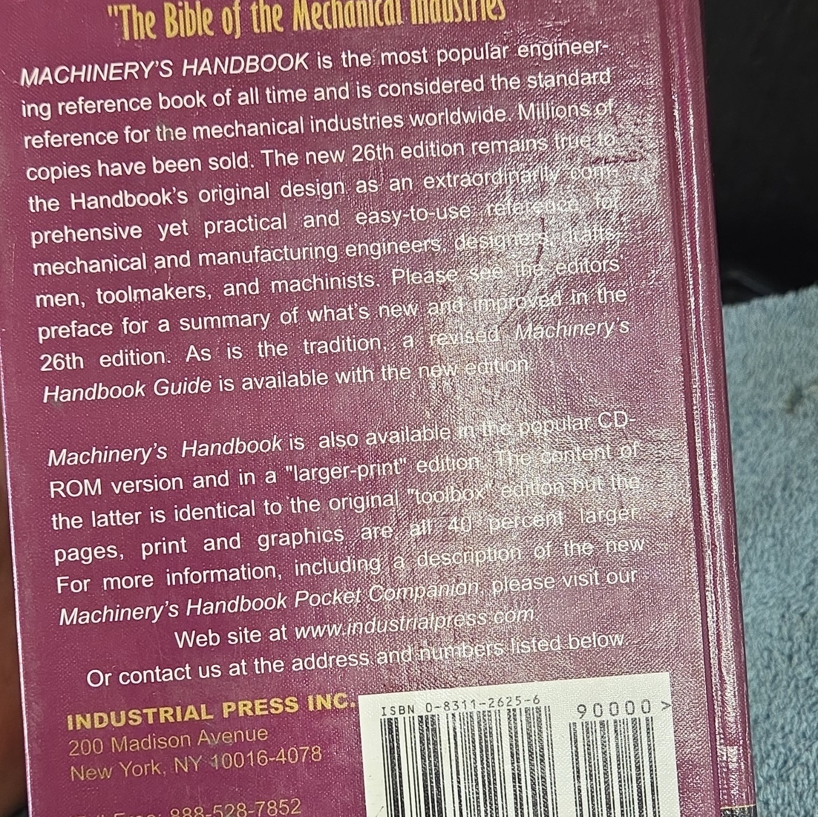 Industrial Press Inc. Machinery’s Handbook 26th Edition Book