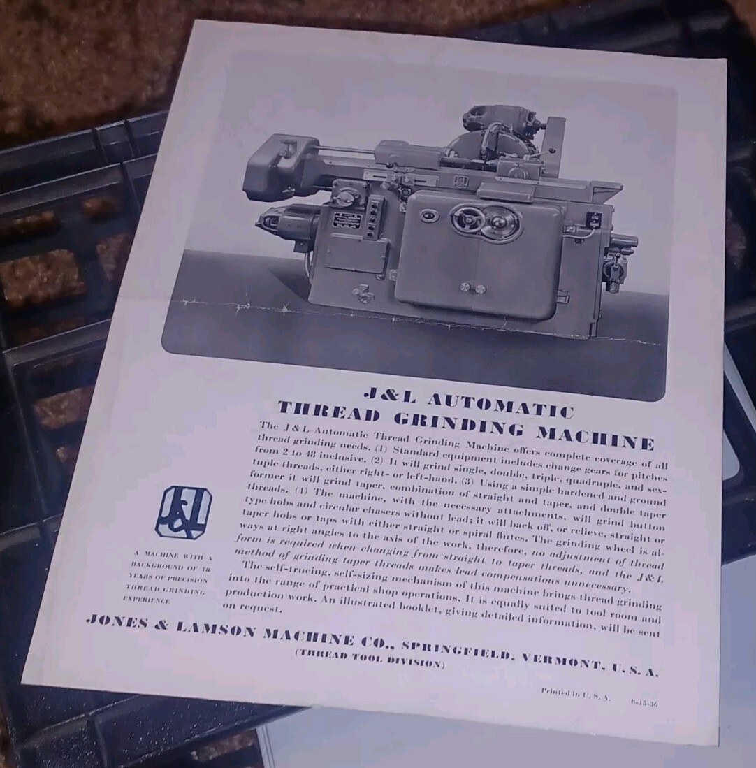 1936 Jones & Lamson Machine Co THREADING AND INSPECTION TOOLS CATALOG FLYER