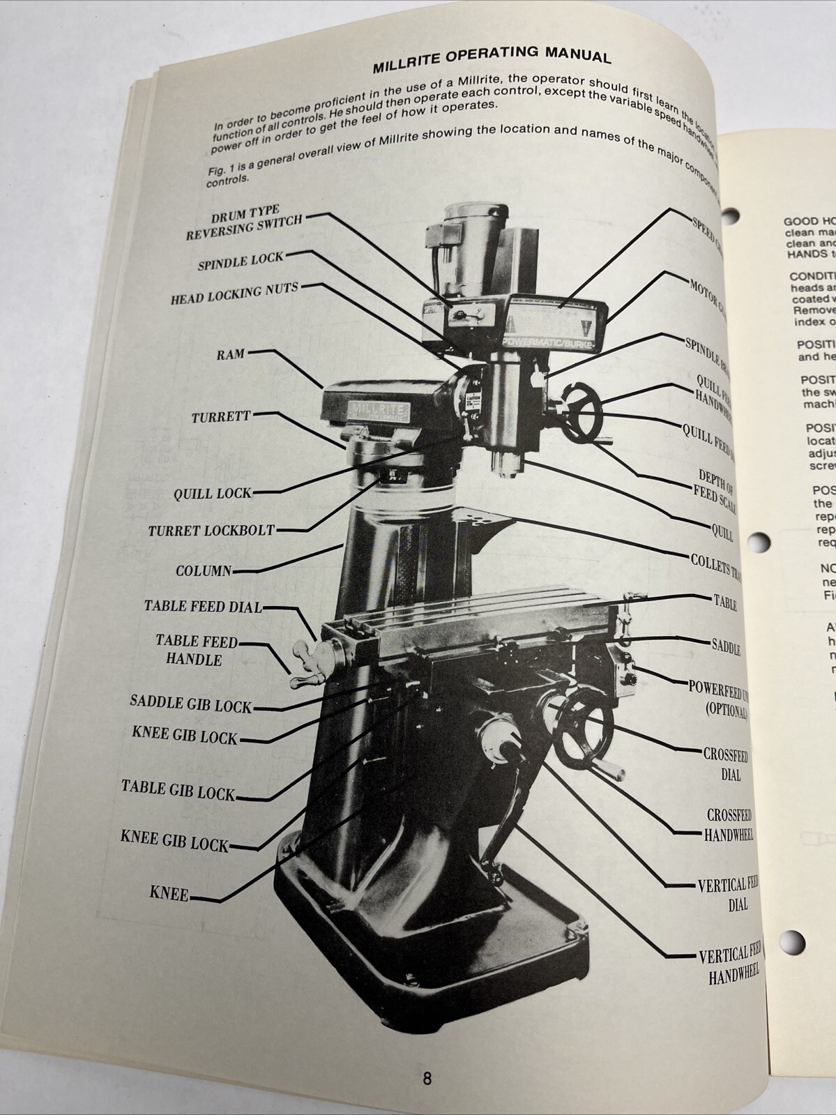 Millrite POWERMATIC Vertical Milling Machine Owner Operator’s Manual