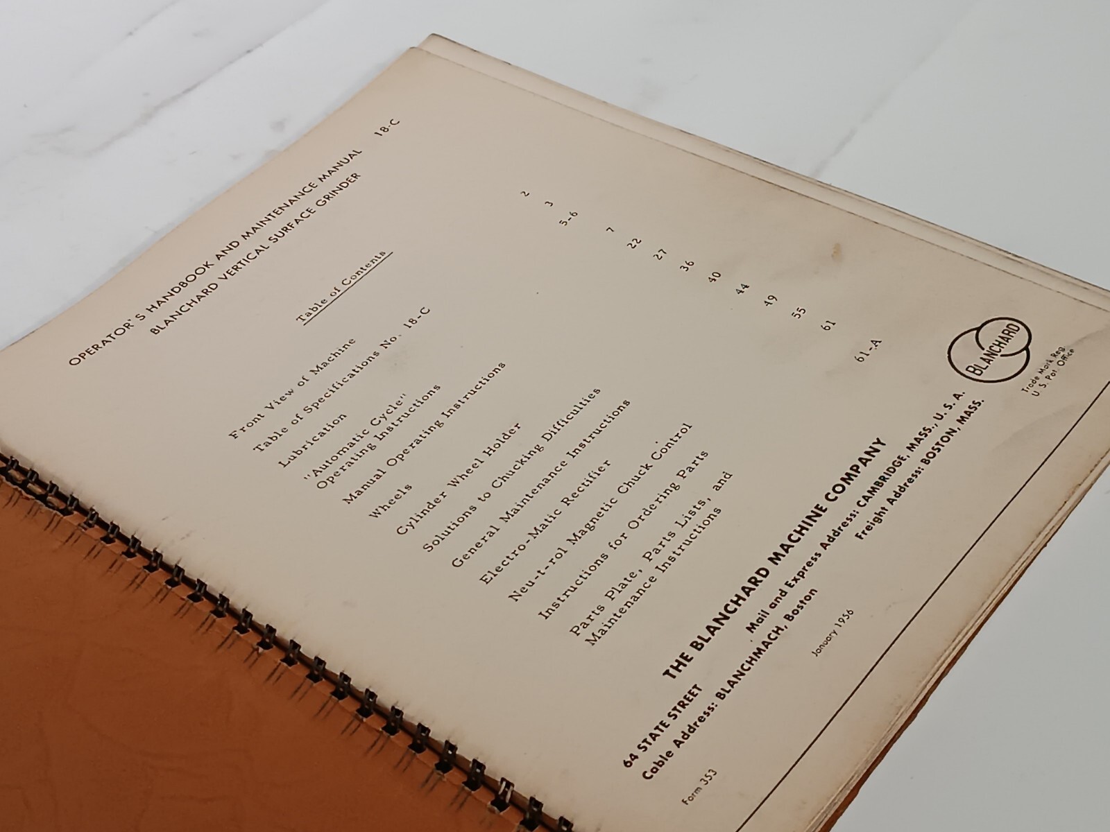 Blanchard No. 18-C Grinder Operator’s Handbook and Maintenance Manual & Others