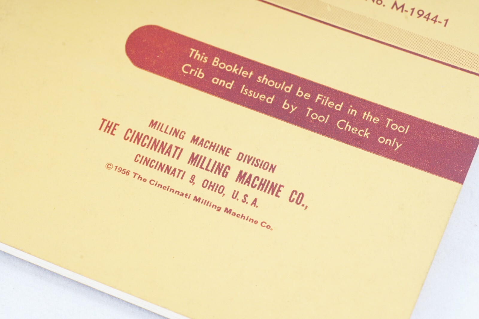 1956 Cincinnati Milling Machine Co ML & MI Milling Machine Manual M-1944-1