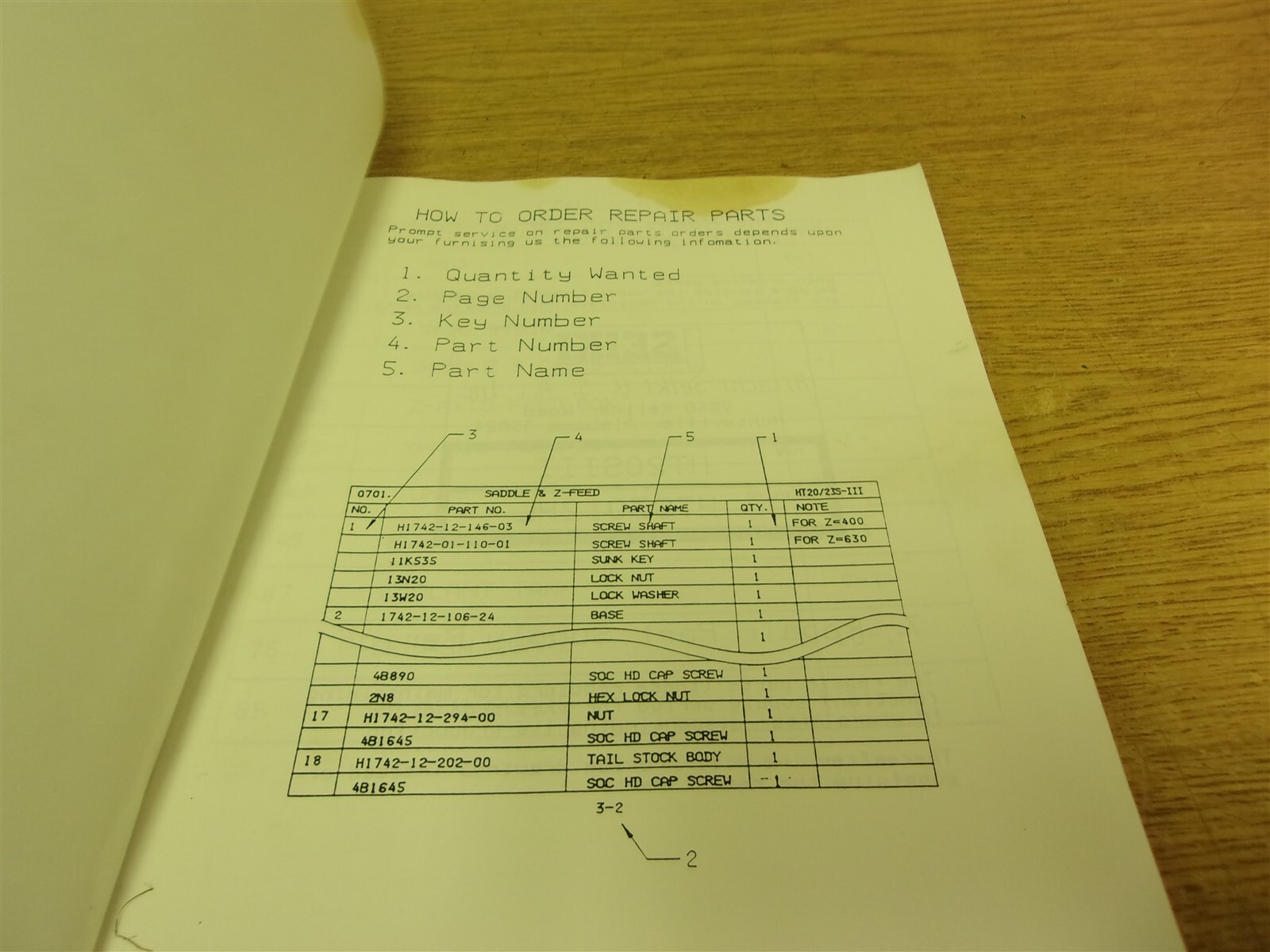 Hitachi Seiki Parts Manual HT20S III 23S Edition 1 “19” *FREE SHIPPING*