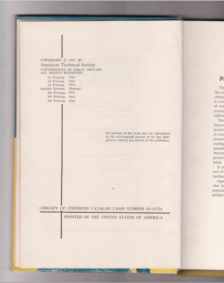 Welding Skills and Practices ~ Includes TIG & MIG Welding 2nd Ed/6th Print 1966