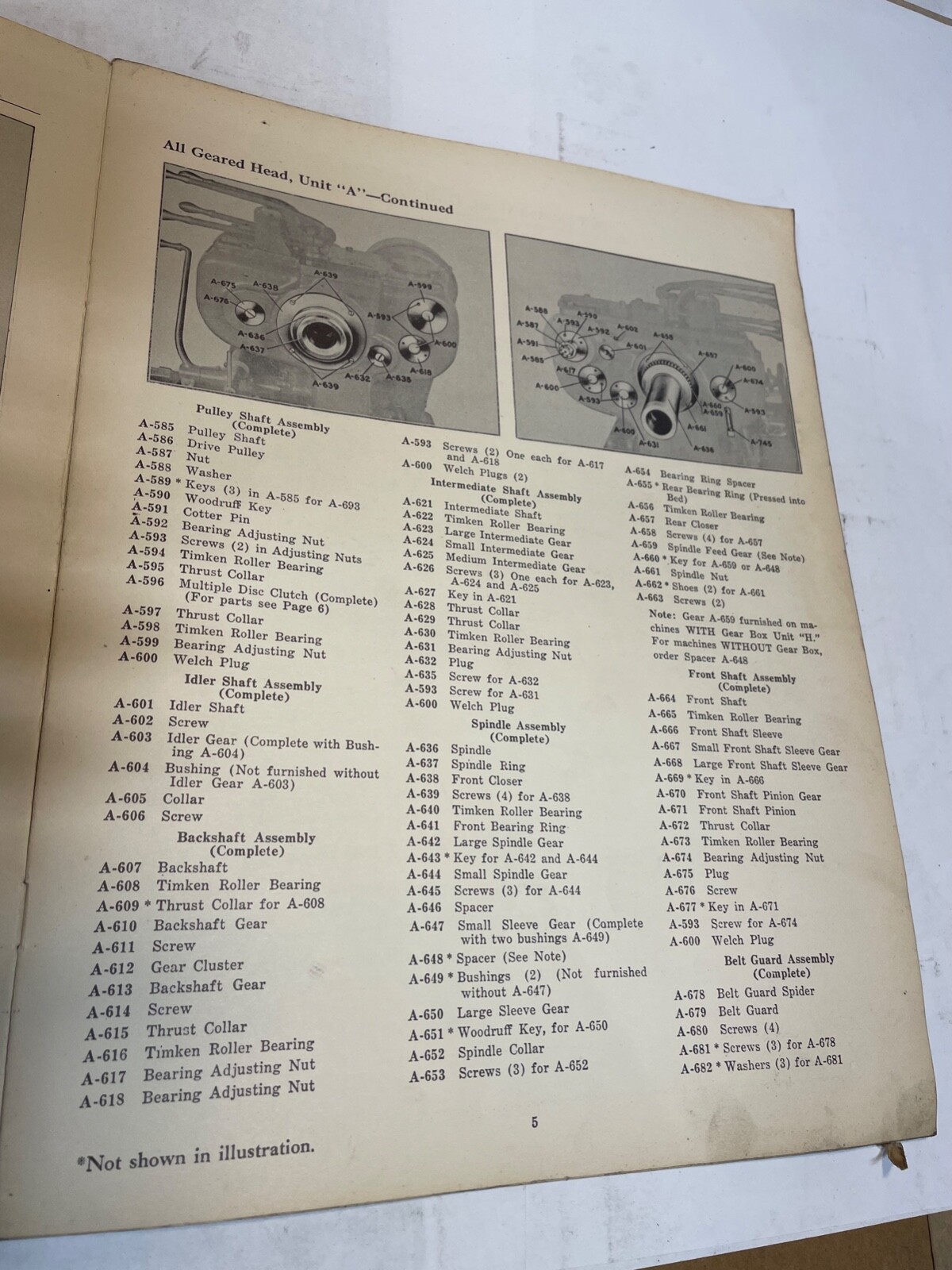 Warner & Swasey No. 5 Universal Turret Lathe Parts Catalog