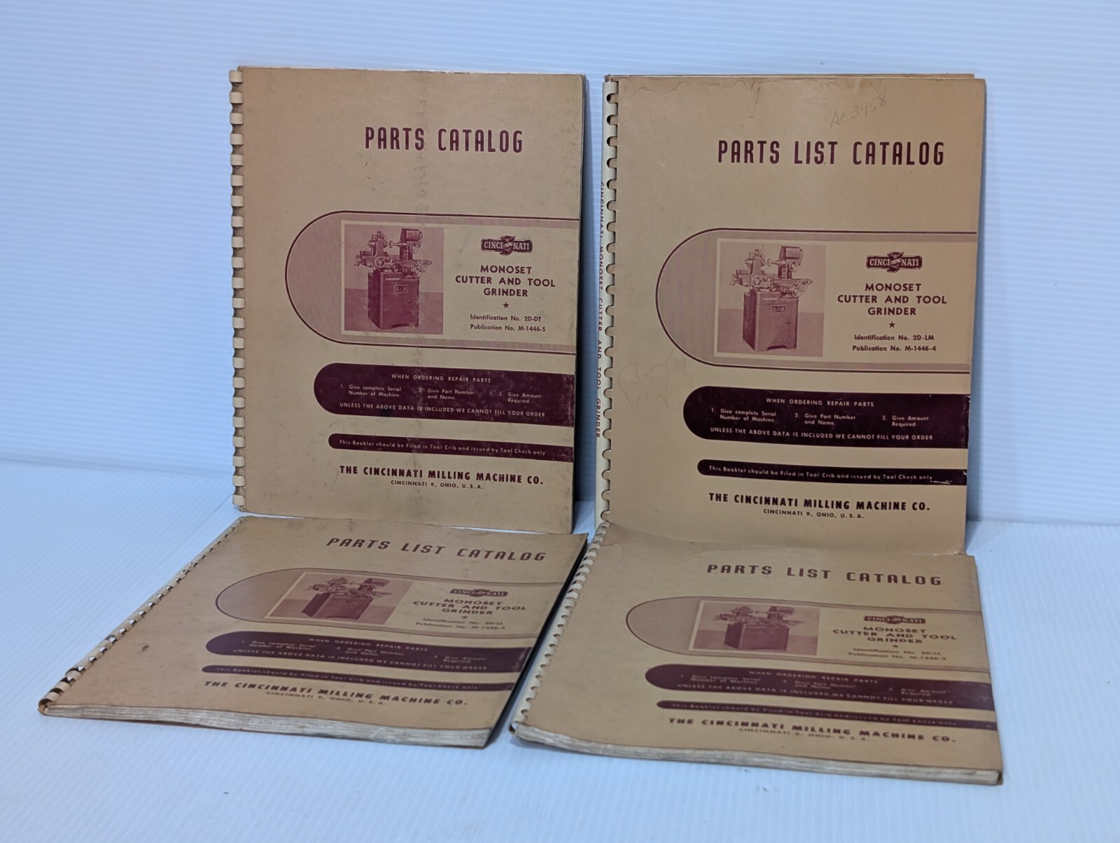 Lot of 4: Cincinnati Milling Machine Monoset Cutter & Tool Grinder Part Catalogs