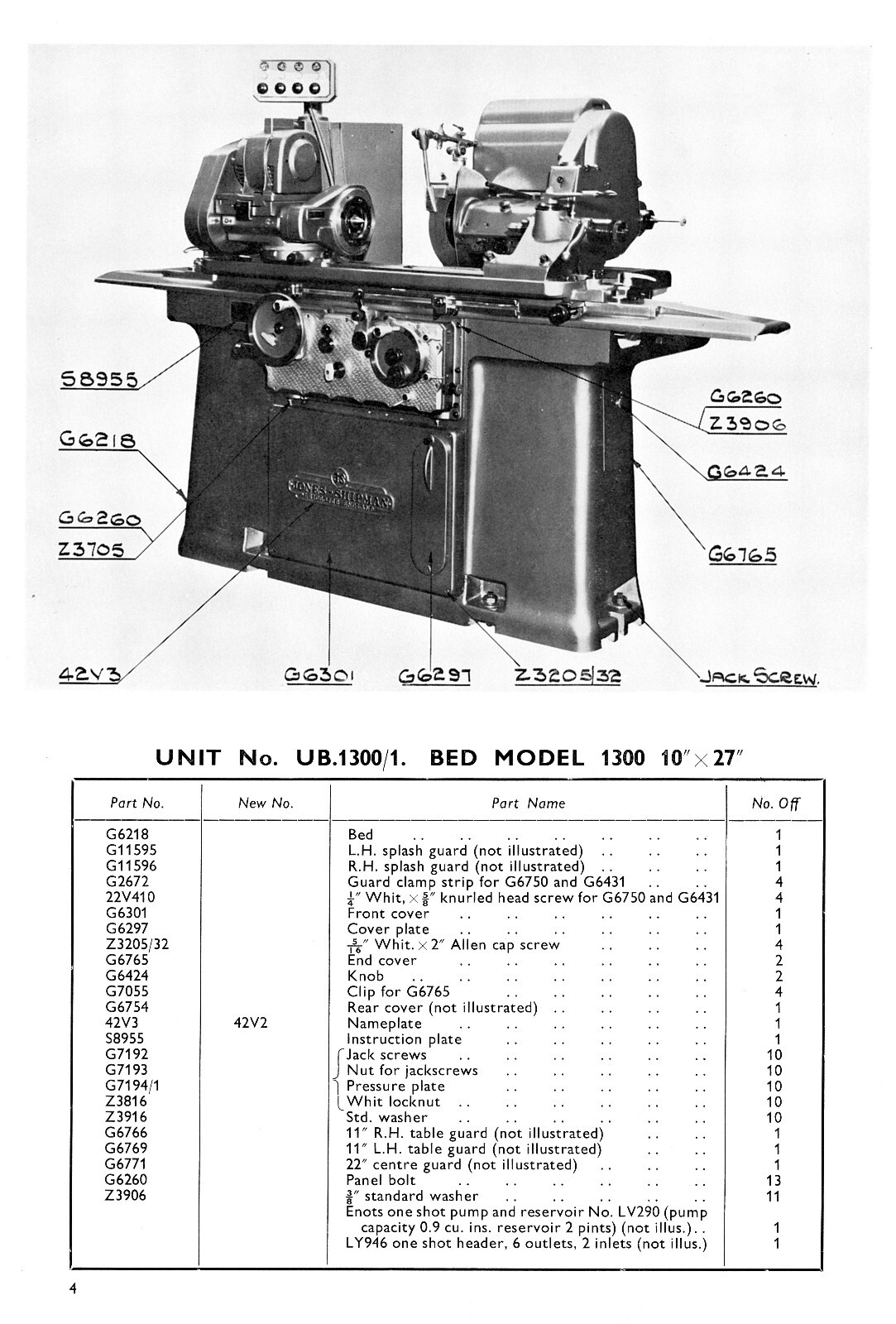 Jones & Shipman Models 1300 1305 Surface Grinders Service Parts Manual 1500
