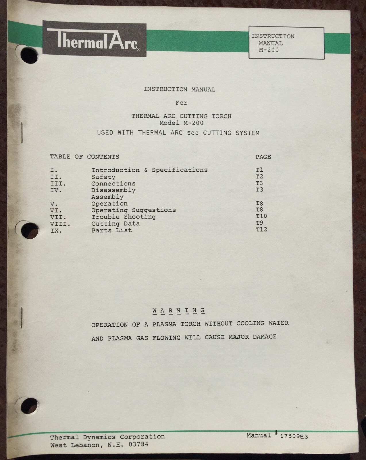 Thermal Arc 500 Plasma Cutting System instruction manuals..
