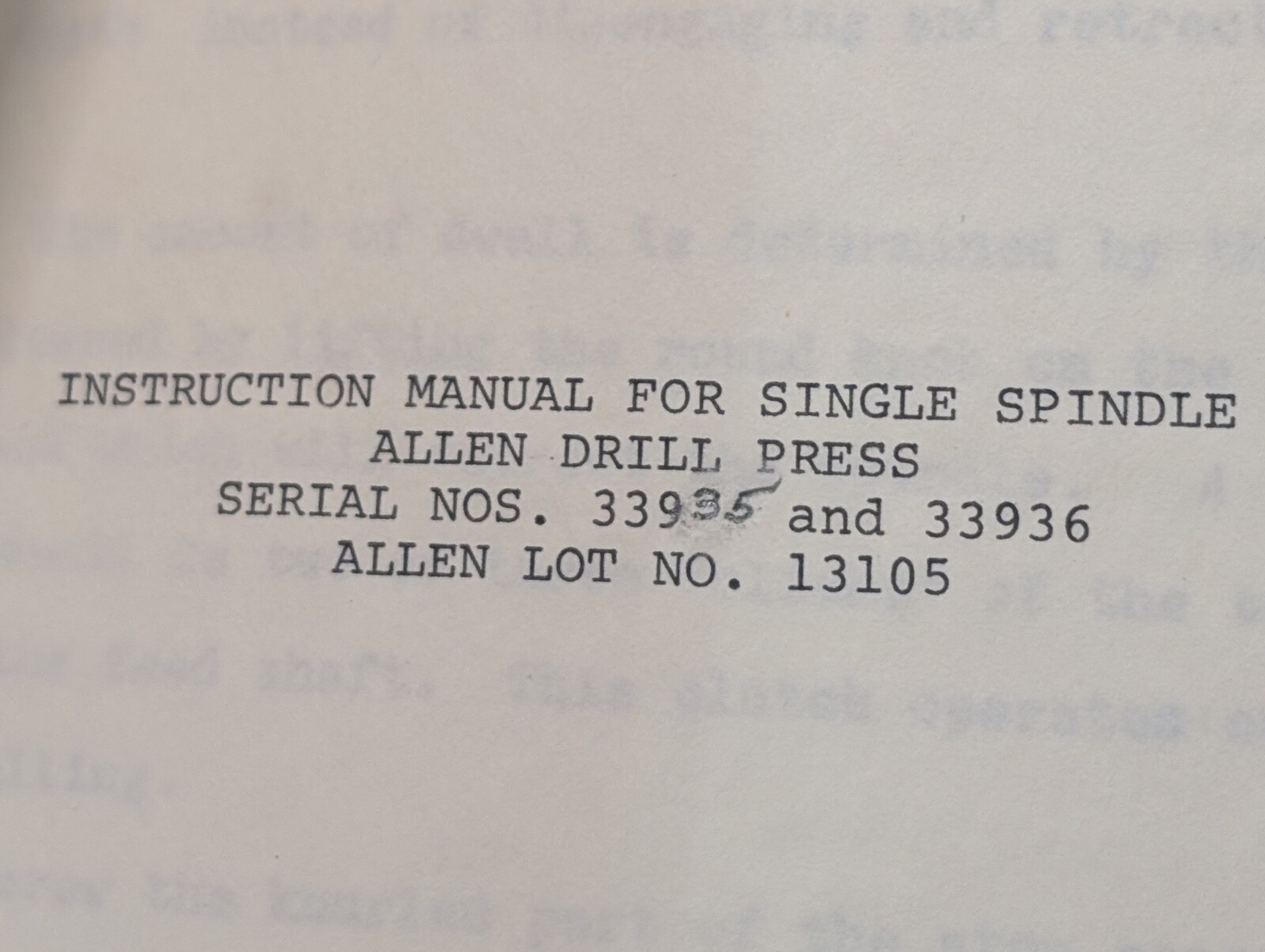 Allen Drilling & Tapping 33935 & 33936 Single Spindle Press Instruction Manual