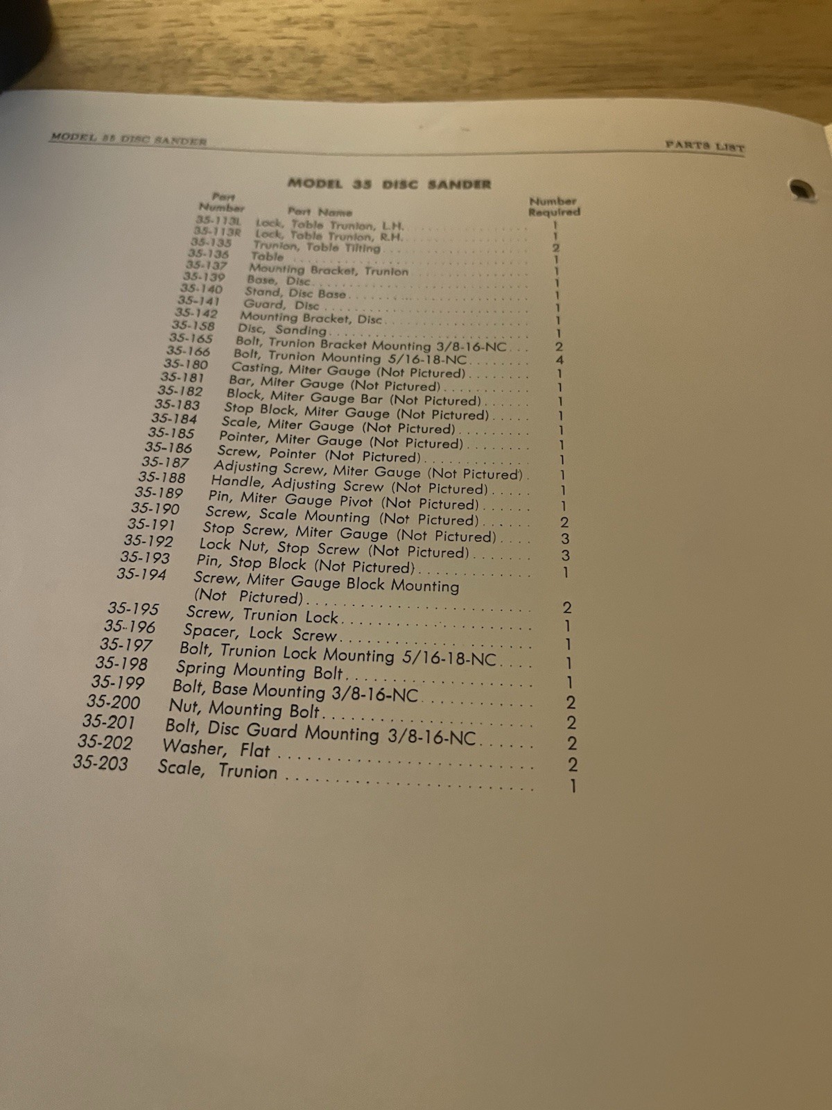 Powermatic Model 35 12″ Disc Sander Operating Instructions & Parts List
