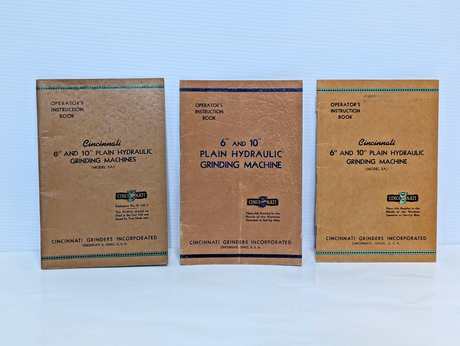 Cincinnati EA 6″ & 10″ Plain Hydraulic Grinding Machine Operators Instructions
