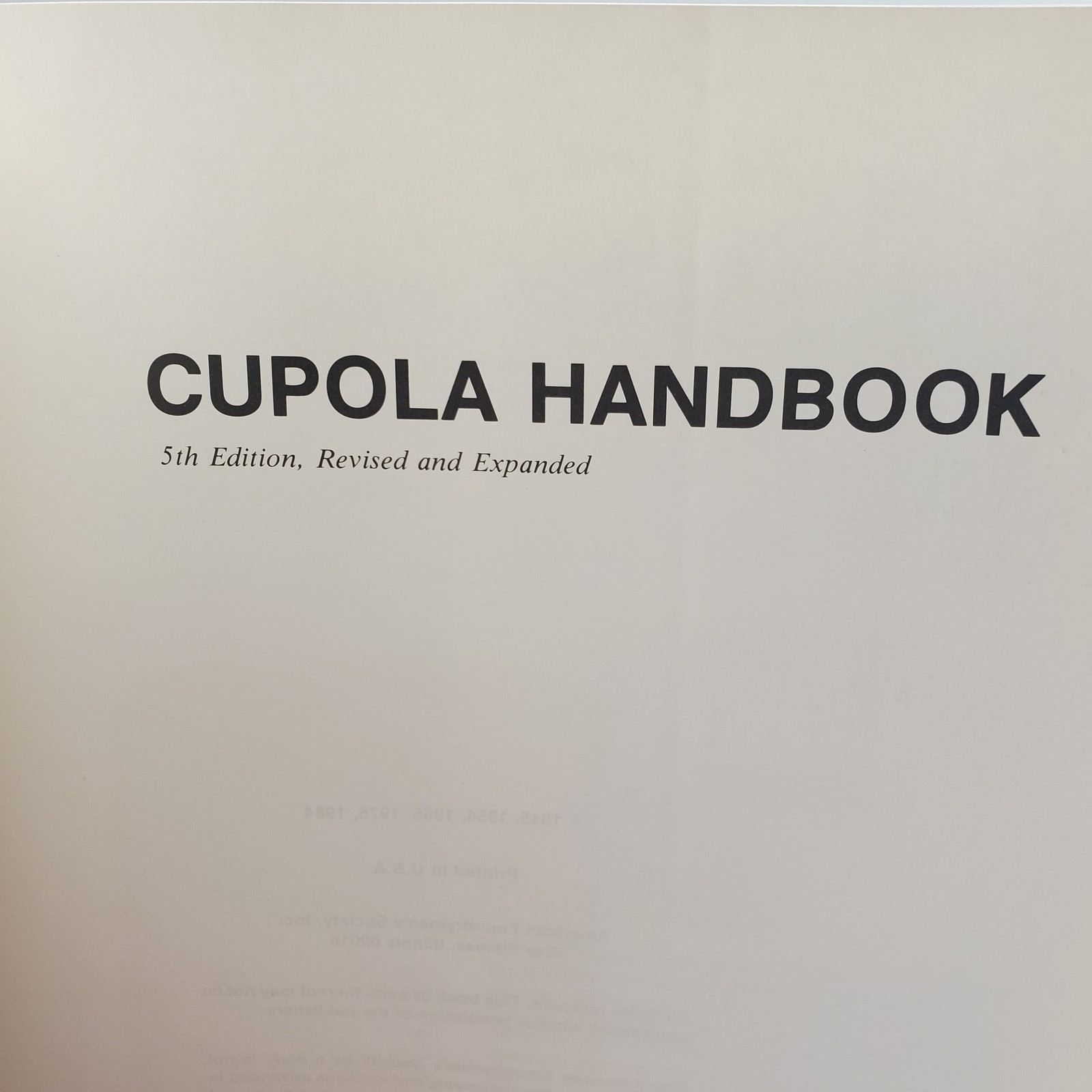 Cupola Handbook 5th Edition American Foundrymen’s Society Metal Casting Manual