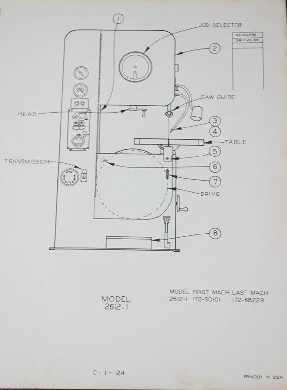 Doall 2612-1 Band Saw Parts Manual 1974 Pages 68