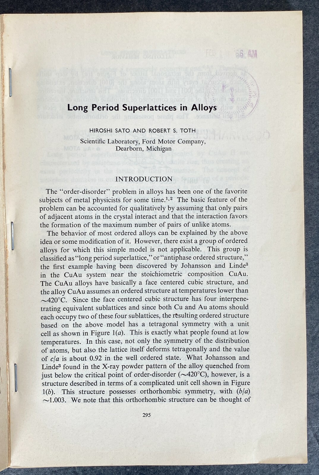 LONG PERIOD SUPERLATTICES IN ALLOYS Symposium 1963 Metallurgical Society Vol. 29