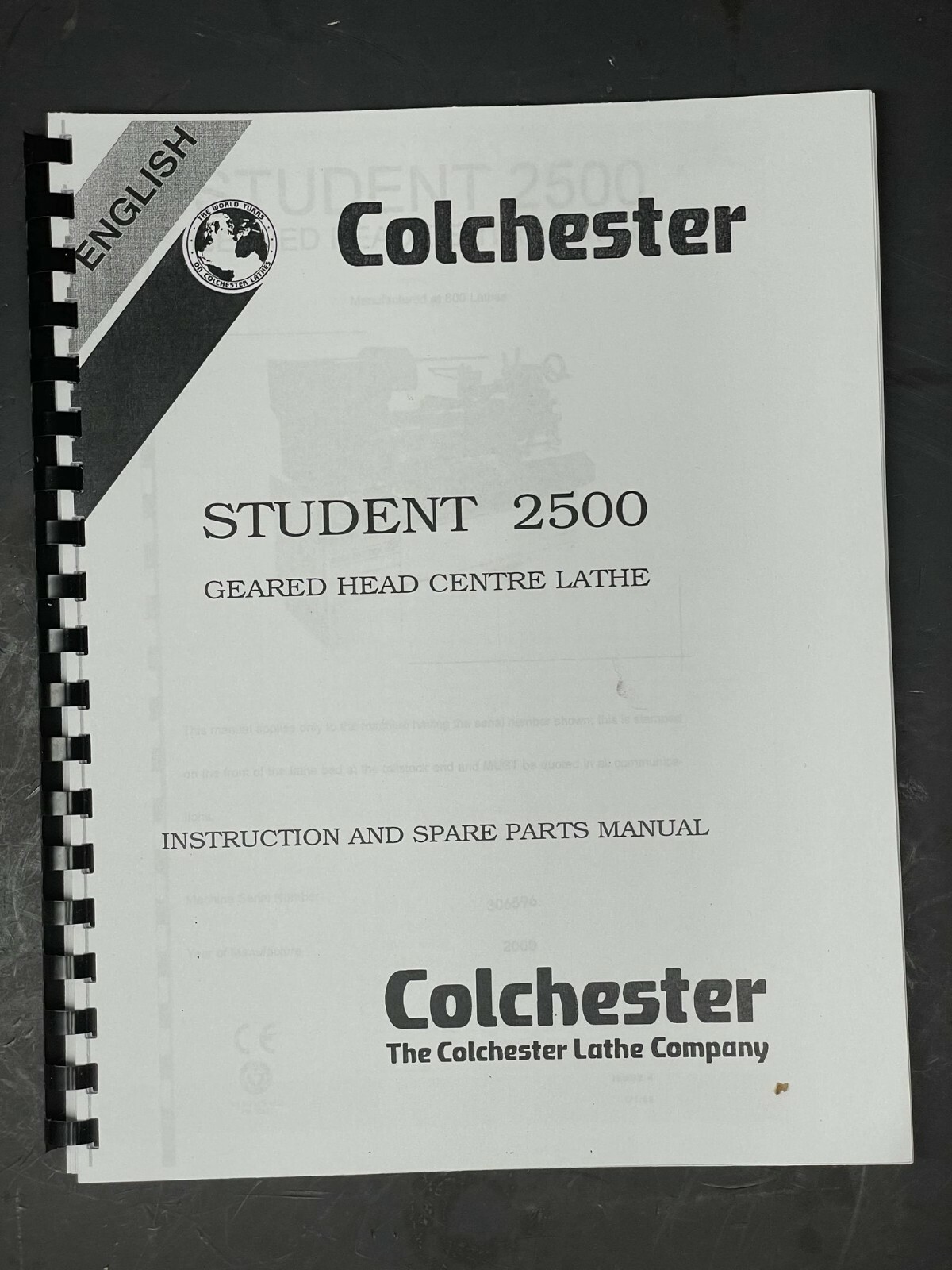 Colchester Student 2500 Geared Head Centre Lathe Instruction & Parts Manual