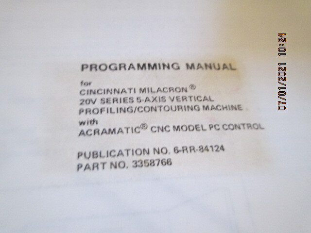 Cincinnati Milacron Programming Manual Book 20V Series 5 Axis Profiling Machine