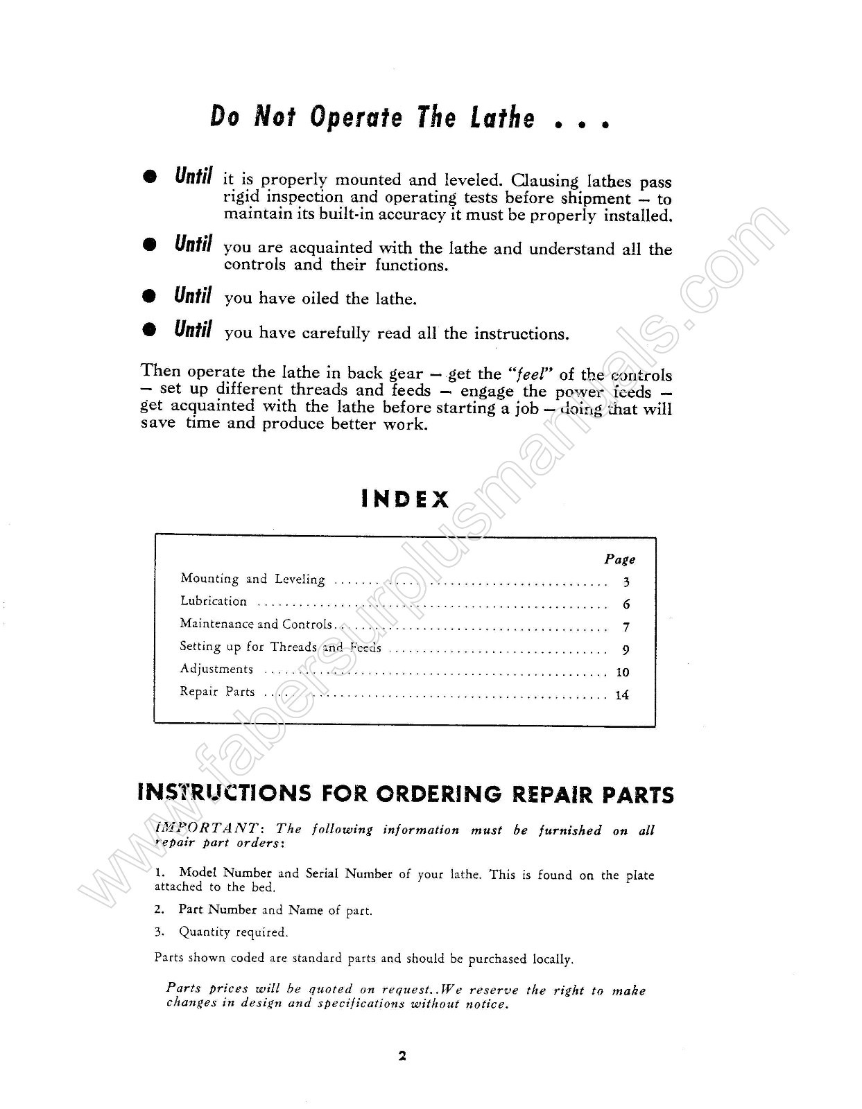 Clausing 5300 Series 12″ Lathe Operating Instructions & Parts Manual *832