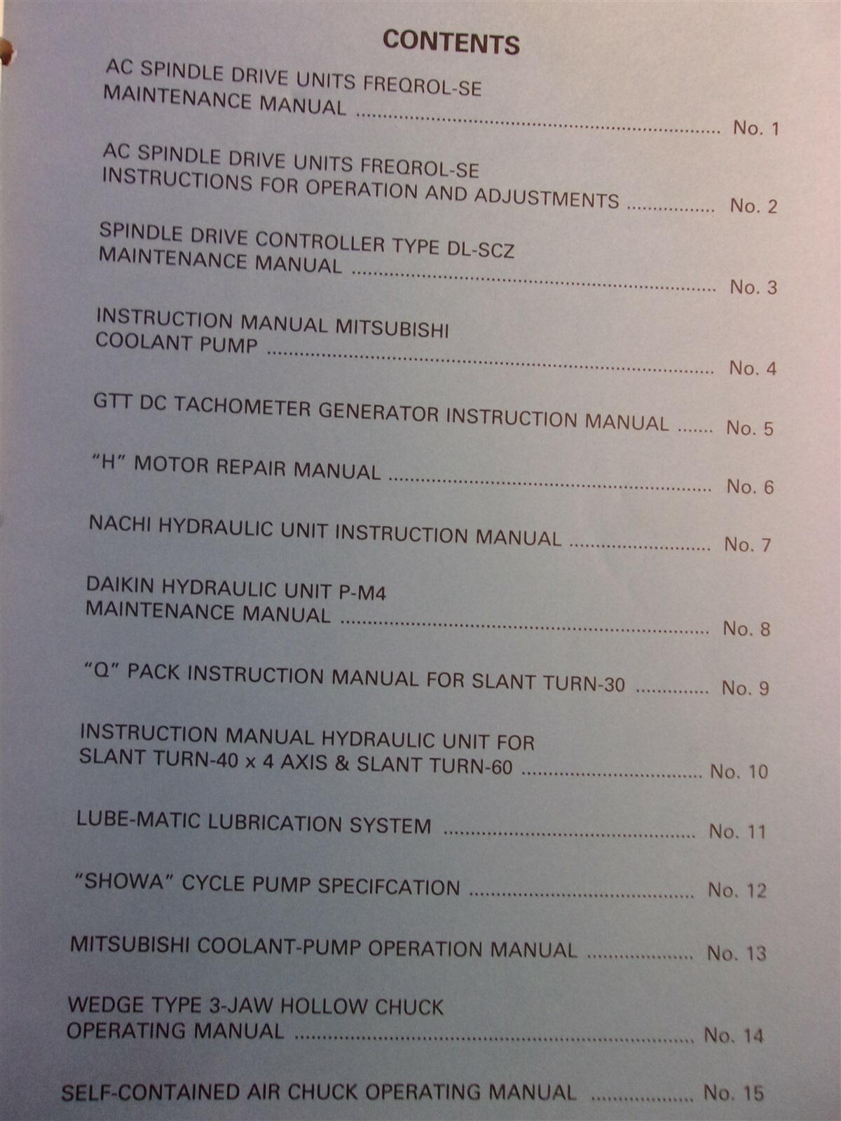 Mazak Instruction Manuals for Purchased Units lathe Turning Machine 1986