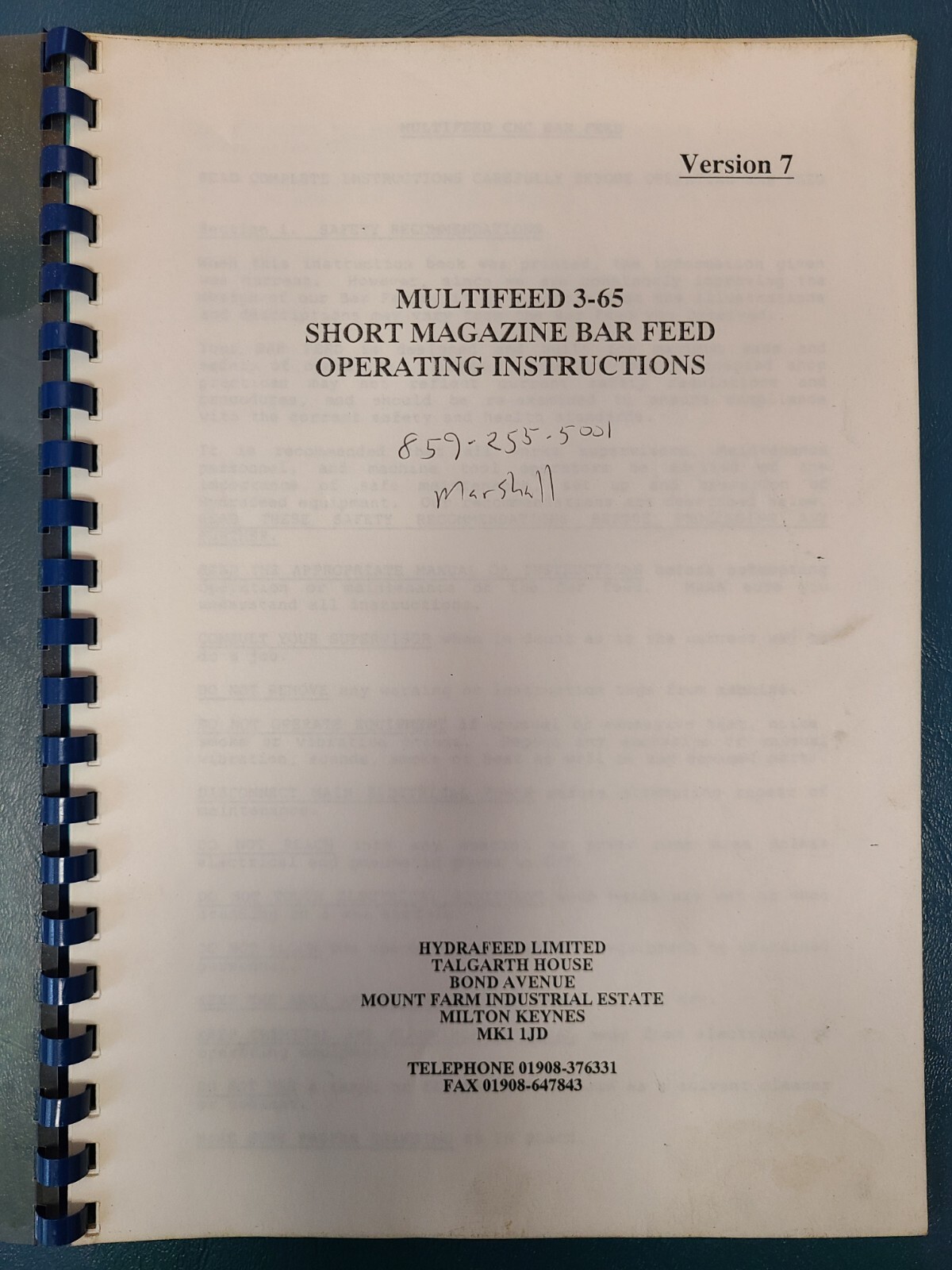Multifeed CNC Bar Feed 3-65 Short Magazine Bar Feed Operation Instructions