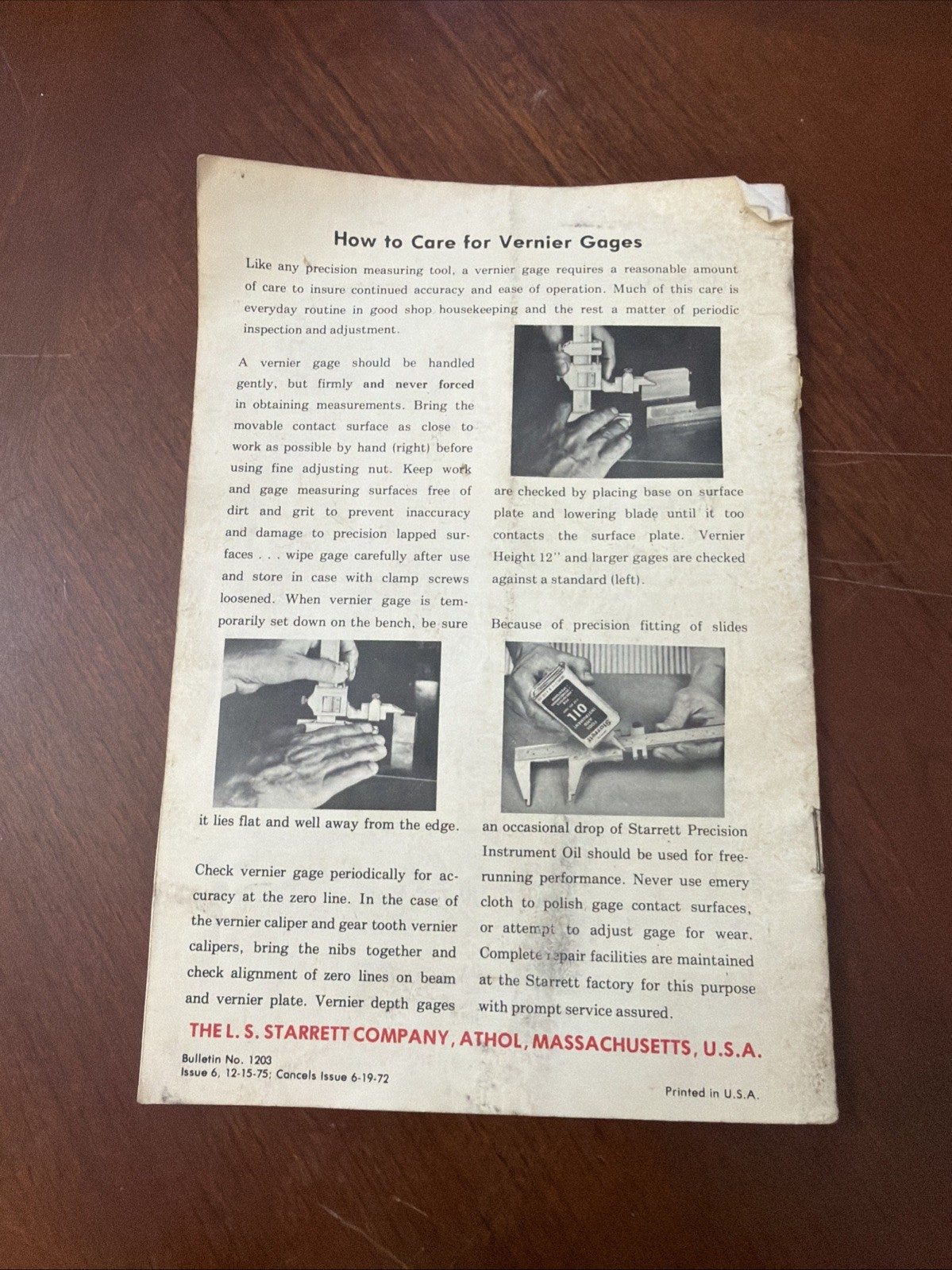 Starrett How to Read, Use, Care for Micrometers and Vernier Gages Issue 6 1975