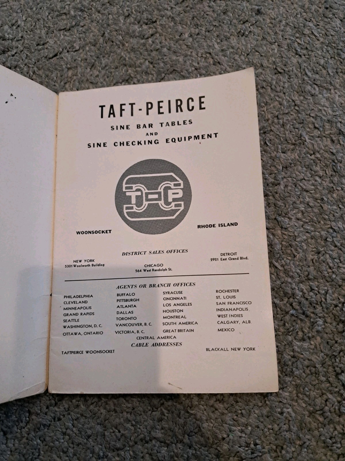 Taft-Peirce Sine Bar Tables Sine Checking Equipment Catalog